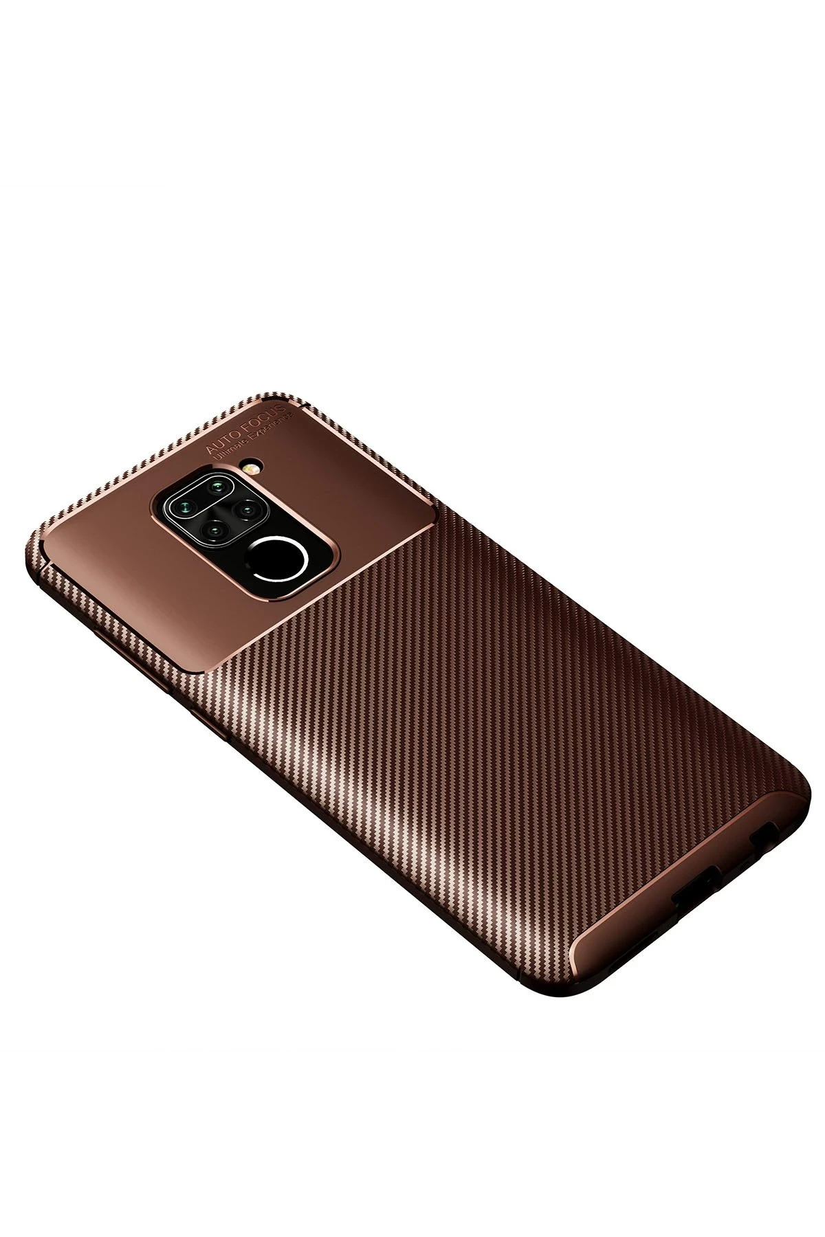 Newface Xiaomi Redmi Note 9 Kılıf Auto Focus Karbon Kapak - Kahverengi
