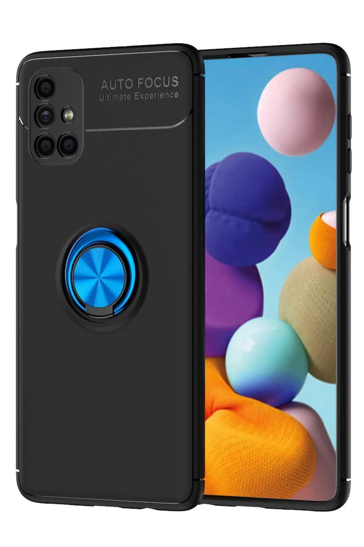 Newface Samsung Galaxy M51 Kılıf Range Yüzüklü Silikon - Siyah-Mavi