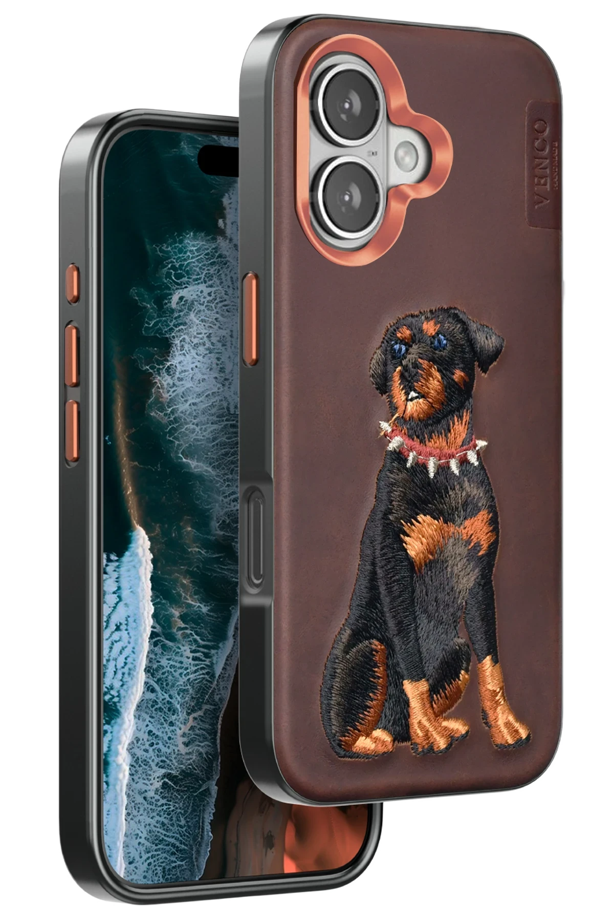 Venco iPhone 16 Perma Desenli Kapak - Koyu Kahve
