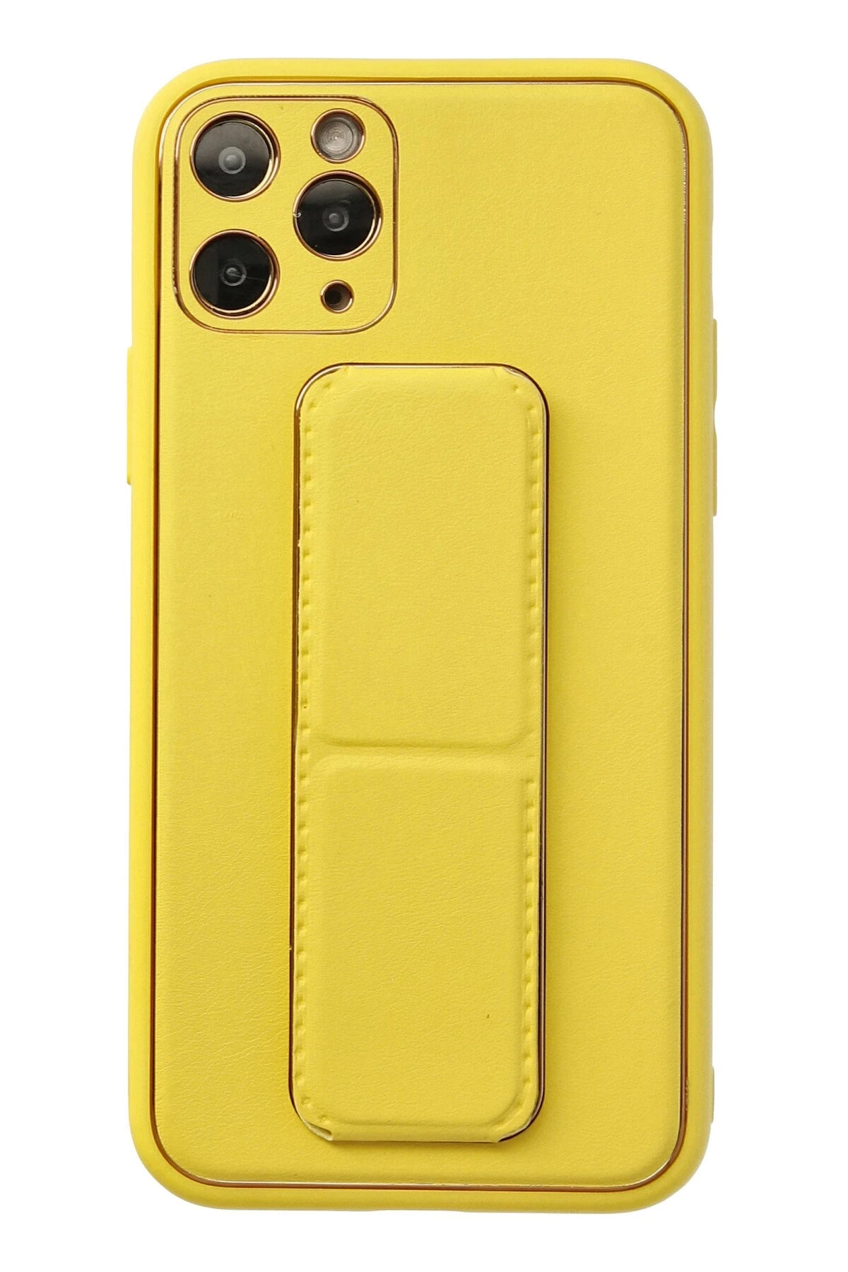 Newface iPhone 11 Pro Kılıf Coco Deri Standlı Kapak - Sarı