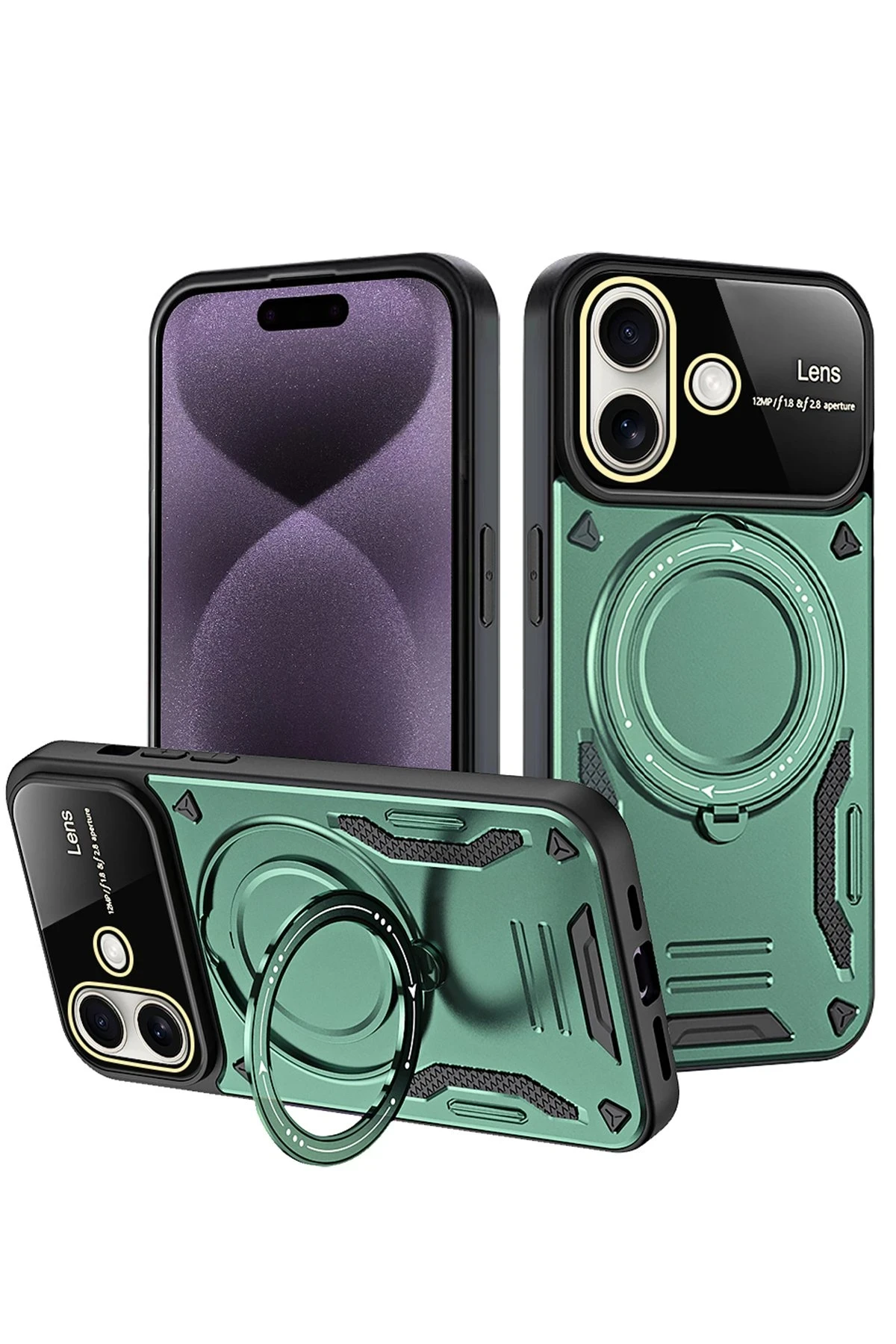 Newface iPhone 16 Kılıf Joy Lens Standlı Kapak - Koyu Yeşil