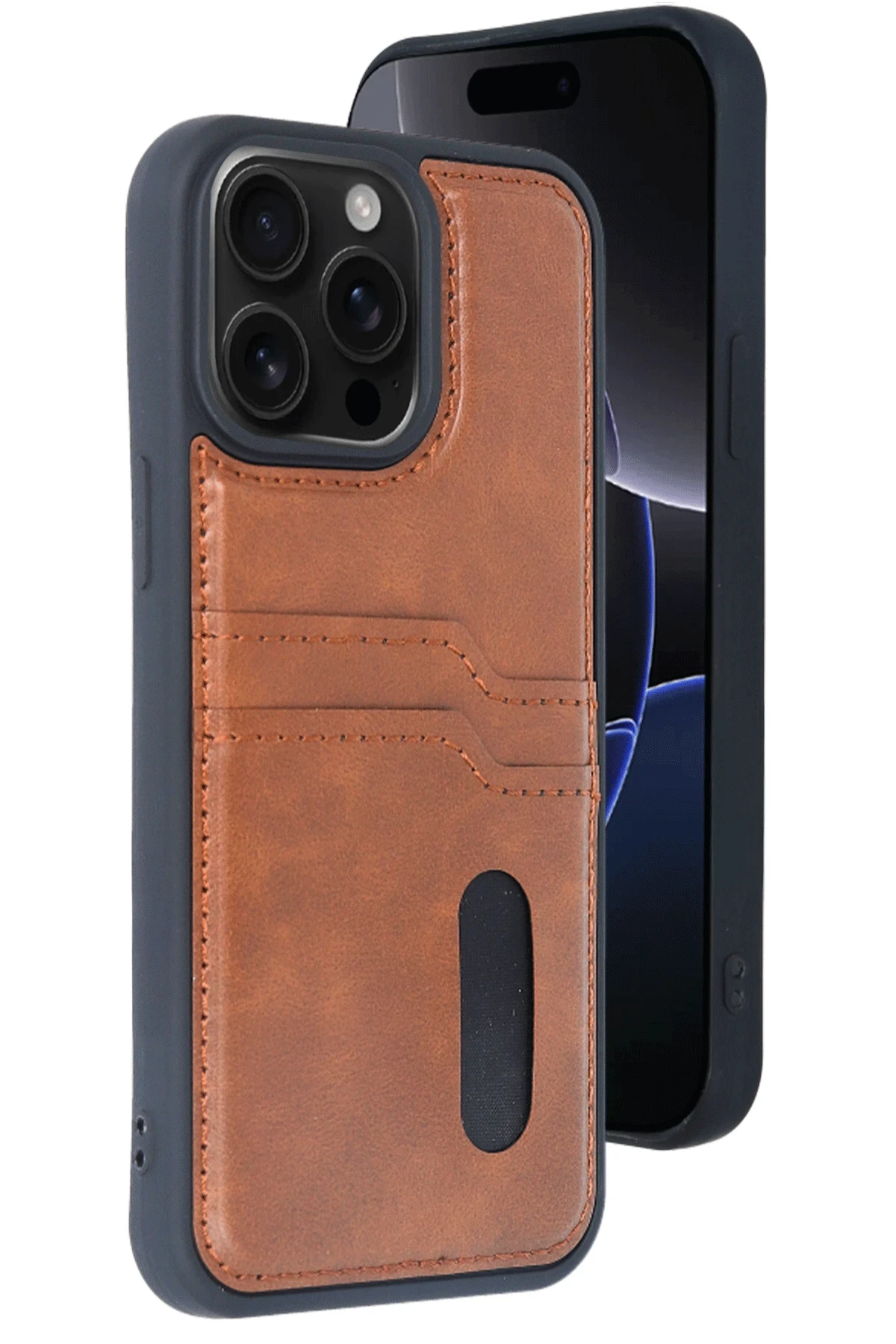 Newface iPhone 14 Pro Max Kılıf Sara Kartvizitli Deri Kılıf - Taba