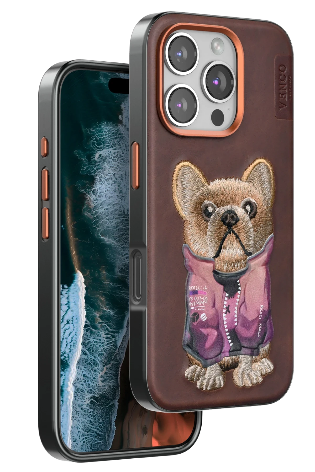 Venco iPhone 16 Pro Cute Desenli Kapak - Koyu Kahve