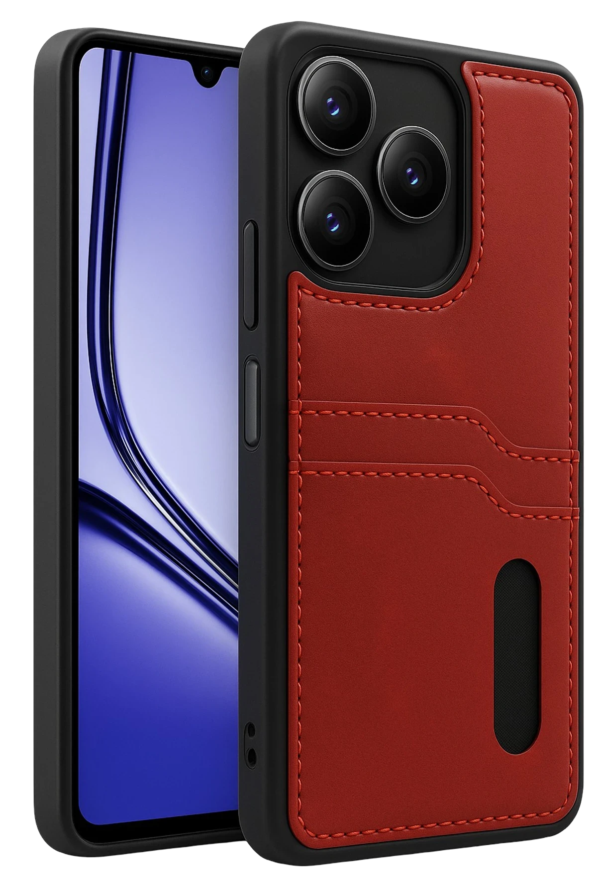Newface Realme Note 50 4G Kılıf Sara Kartvizitli Deri Kılıf - Kırmızı
