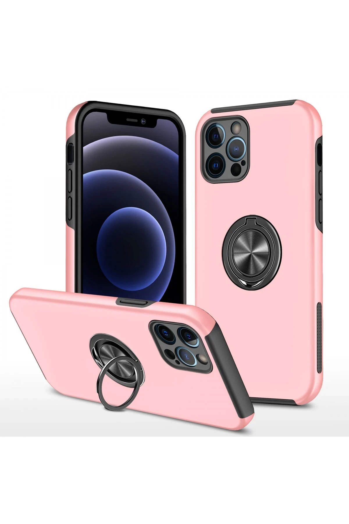Newface iPhone 12 Pro Kılıf Elit Yüzüklü Kapak - Pembe