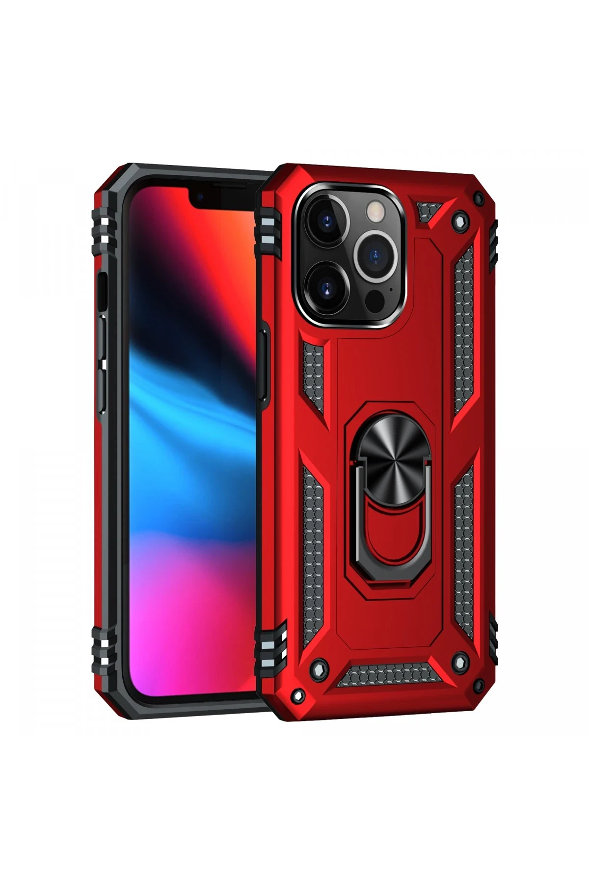 Newface iPhone 13 Pro Max Kılıf Sofya Yüzüklü Silikon Kapak - Kırmızı