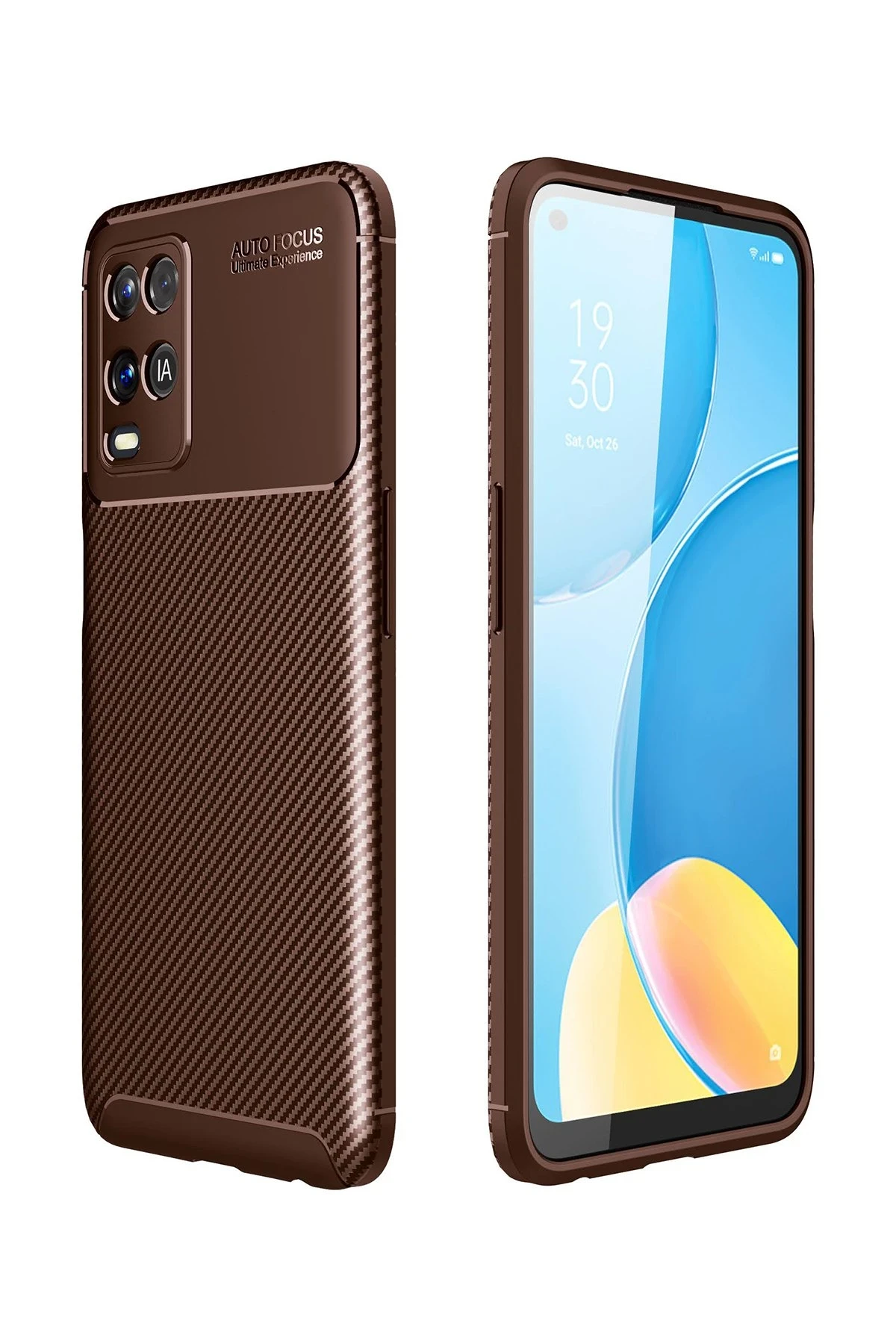 Newface Oppo A54 4G Kılıf Auto Focus Karbon Kapak - Kahverengi