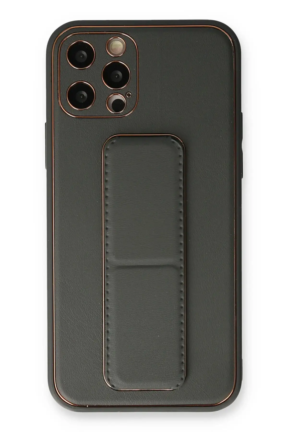 Newface iPhone 12 Pro Kılıf Coco Deri Standlı Kapak - Füme
