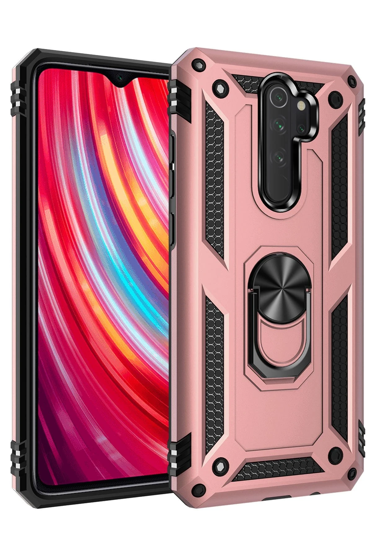 Newface Xiaomi Redmi Note 8 Pro Kılıf Sofya Yüzüklü Silikon Kapak - Rose
