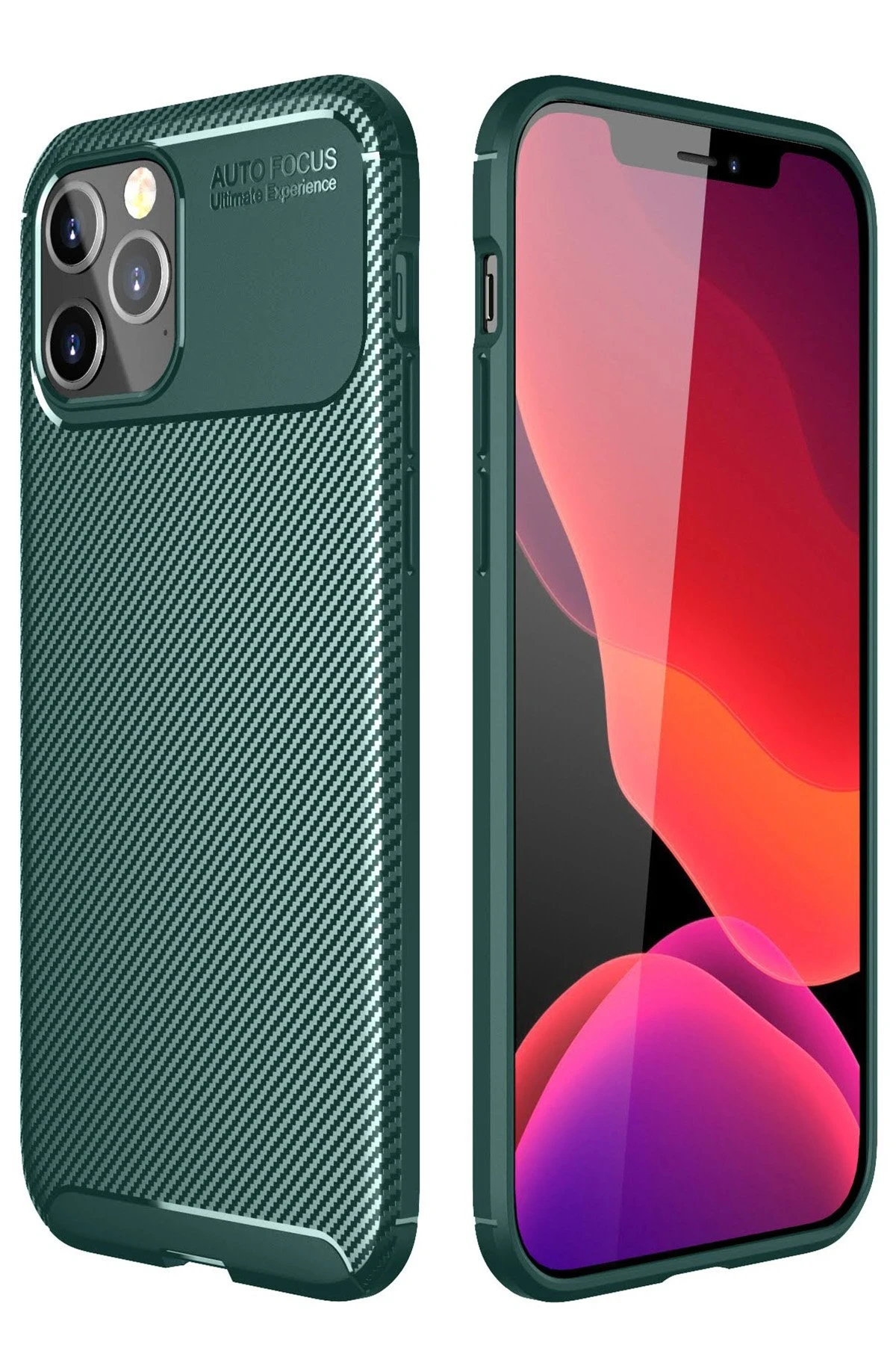 Newface iPhone 11 Pro Kılıf Auto Focus Karbon Kapak - Yeşil