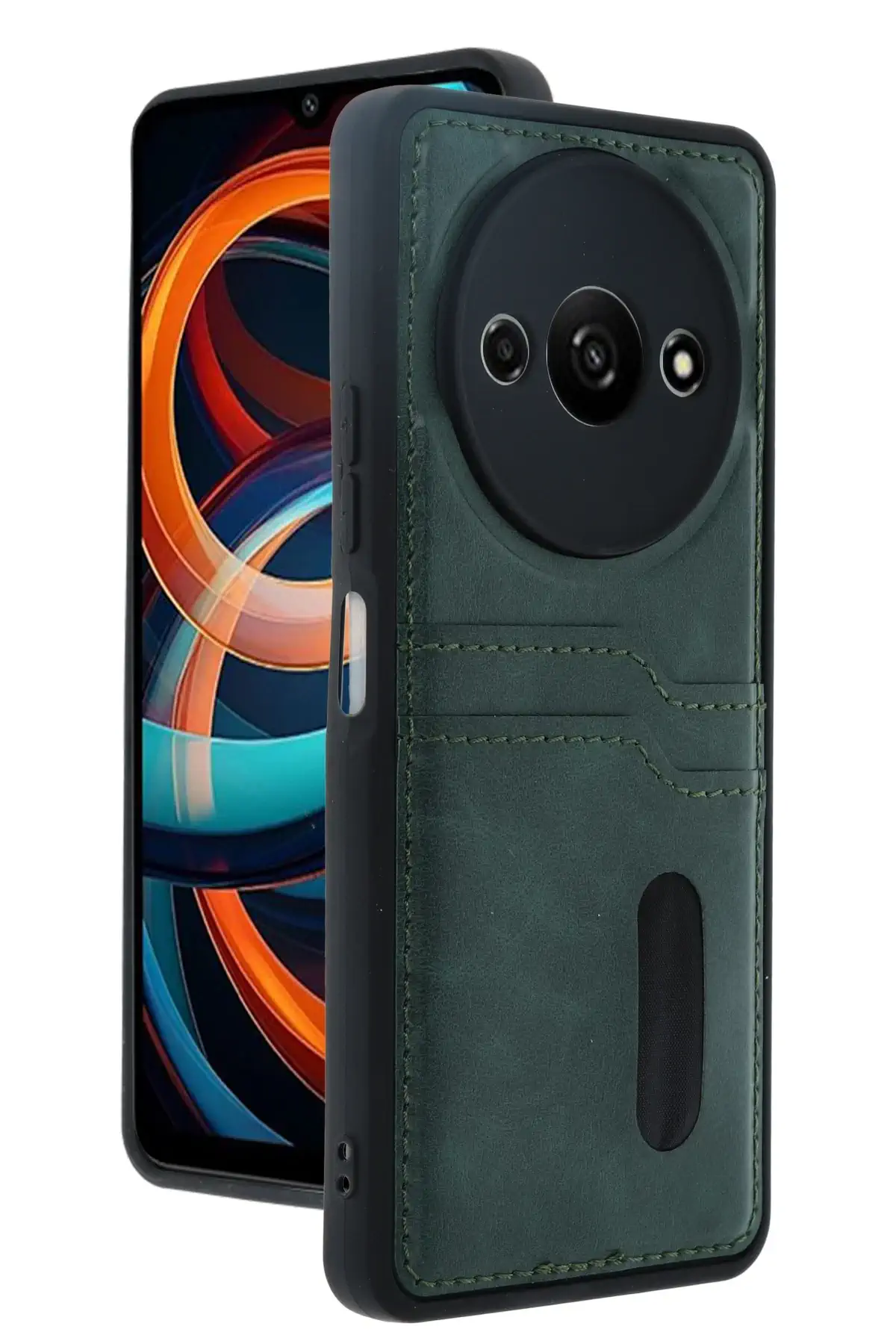 Newface Xiaomi Redmi A3 4G Kılıf Sara Kartvizitli Deri Kılıf - Koyu Yeşil