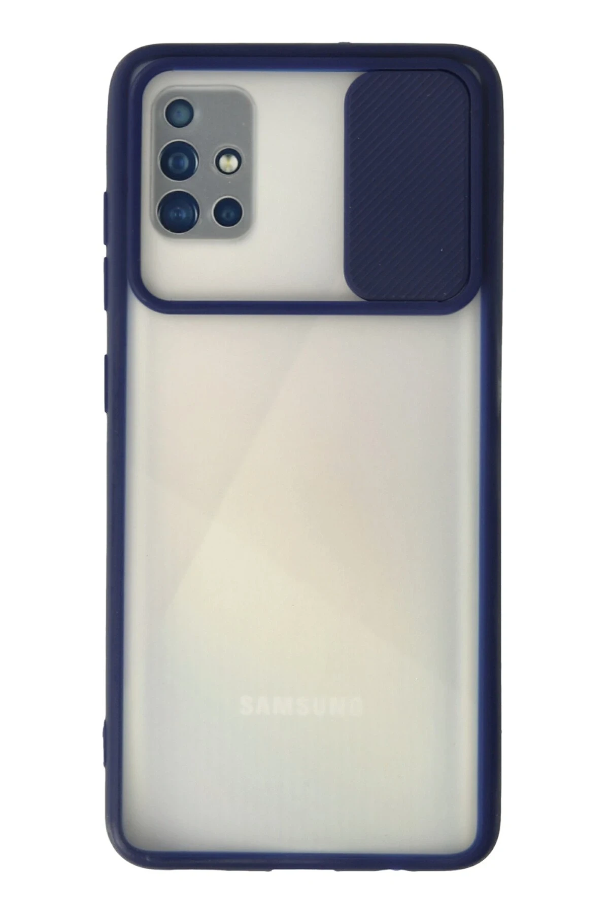 Newface Samsung Galaxy A71 Kılıf Palm Buzlu Kamera Sürgülü Silikon - Lacivert