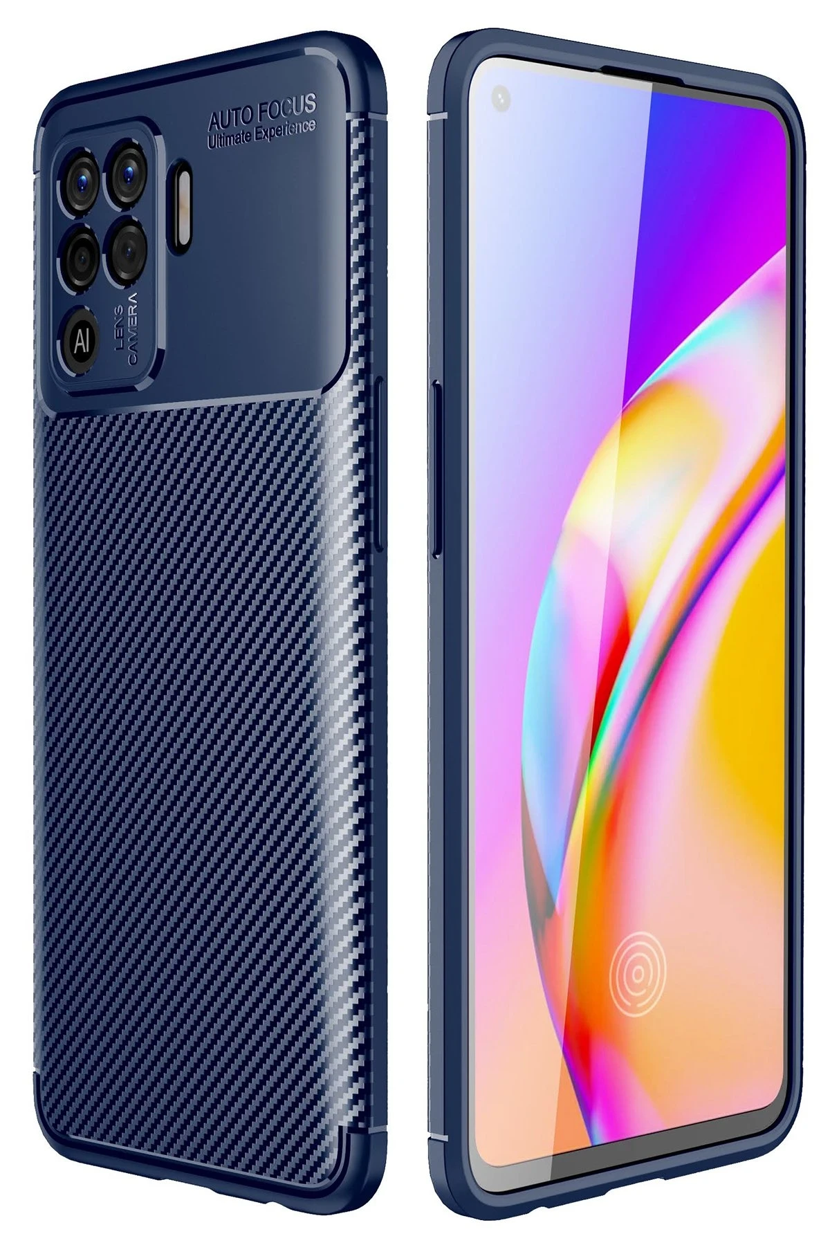 Newface Oppo Reno 5 Lite Kılıf Auto Focus Karbon Kapak - Lacivert