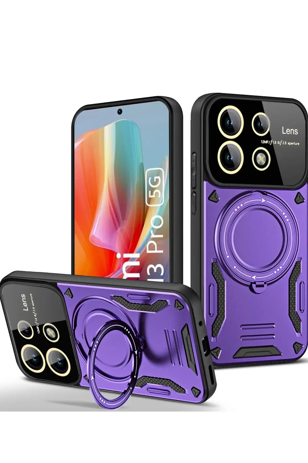 Newface Xiaomi Redmi Note 13 Pro 5G Kılıf Joy Lens Standlı Kapak - Mor