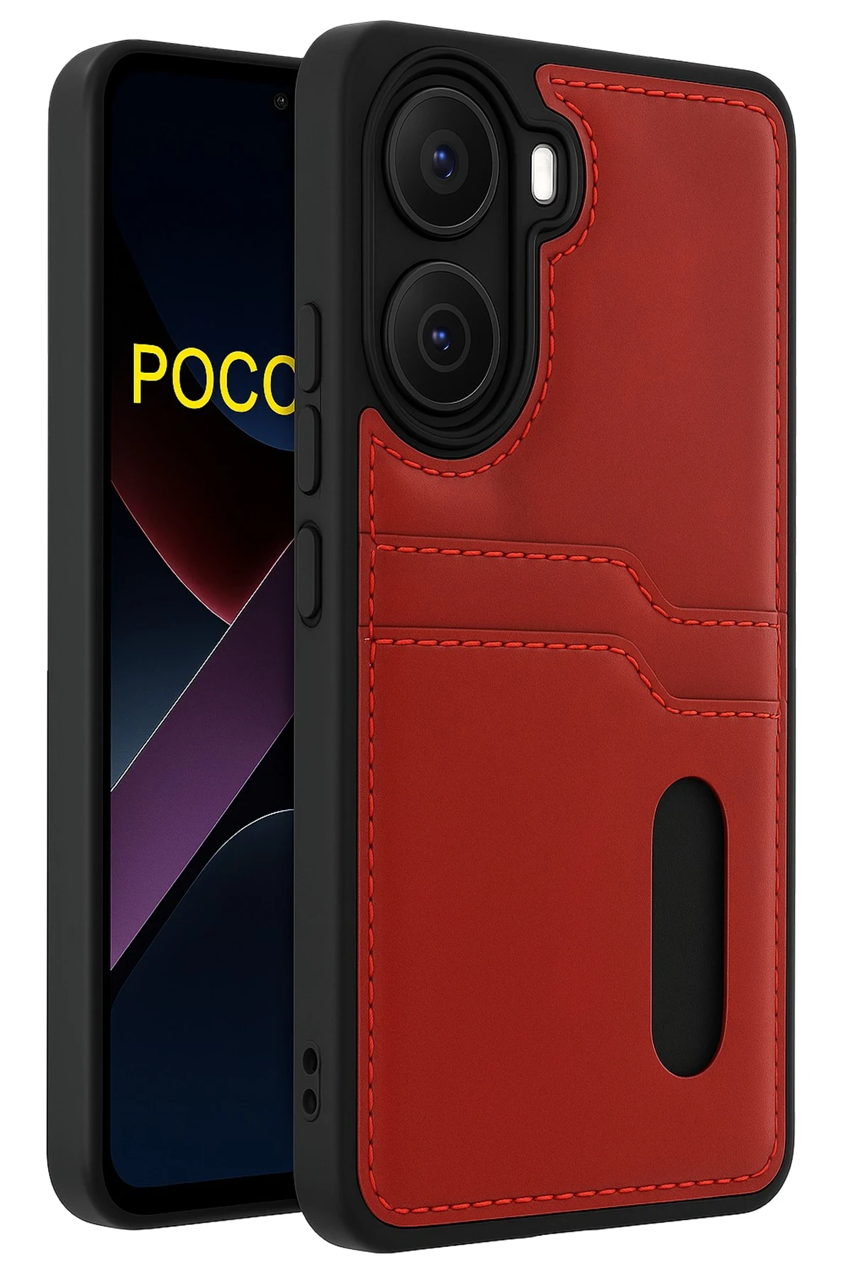 Newface Xiaomi Poco X7 Pro Kılıf Sara Kartvizitli Deri Kılıf - Kırmızı