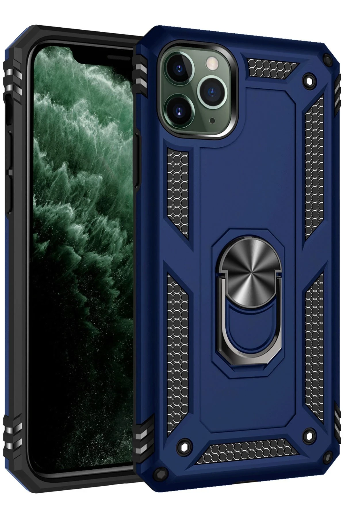 Newface iPhone 11 Pro Kılıf Sofya Yüzüklü Silikon Kapak - Lacivert