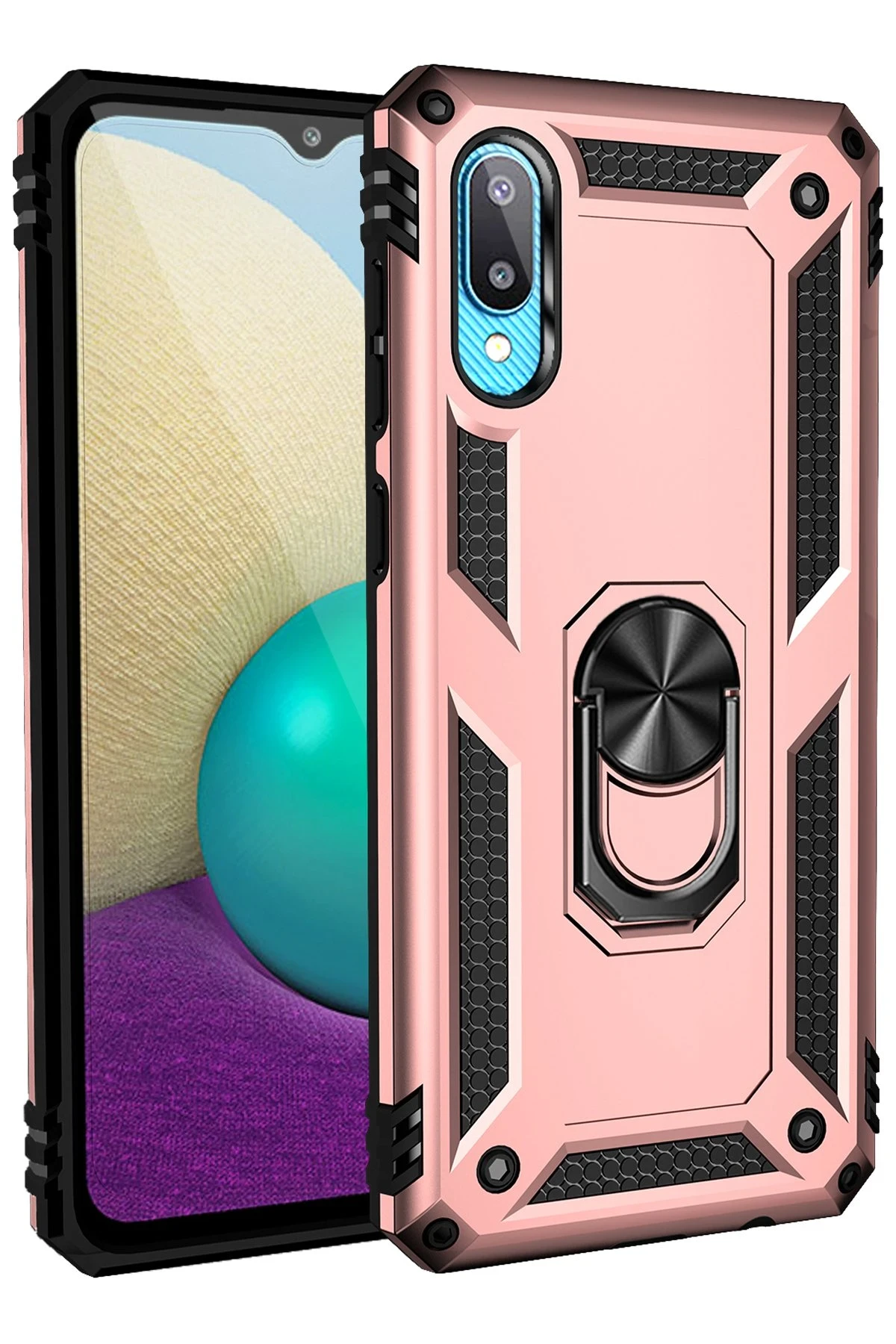 Newface Samsung Galaxy A02 Kılıf Sofya Yüzüklü Silikon Kapak - Rose