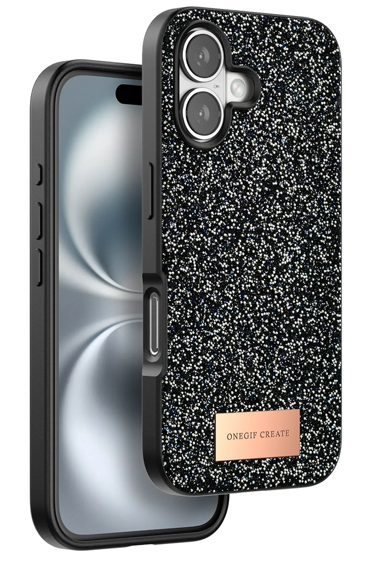 Onegif iPhone 16 Bright Simli Kapak - Siyah