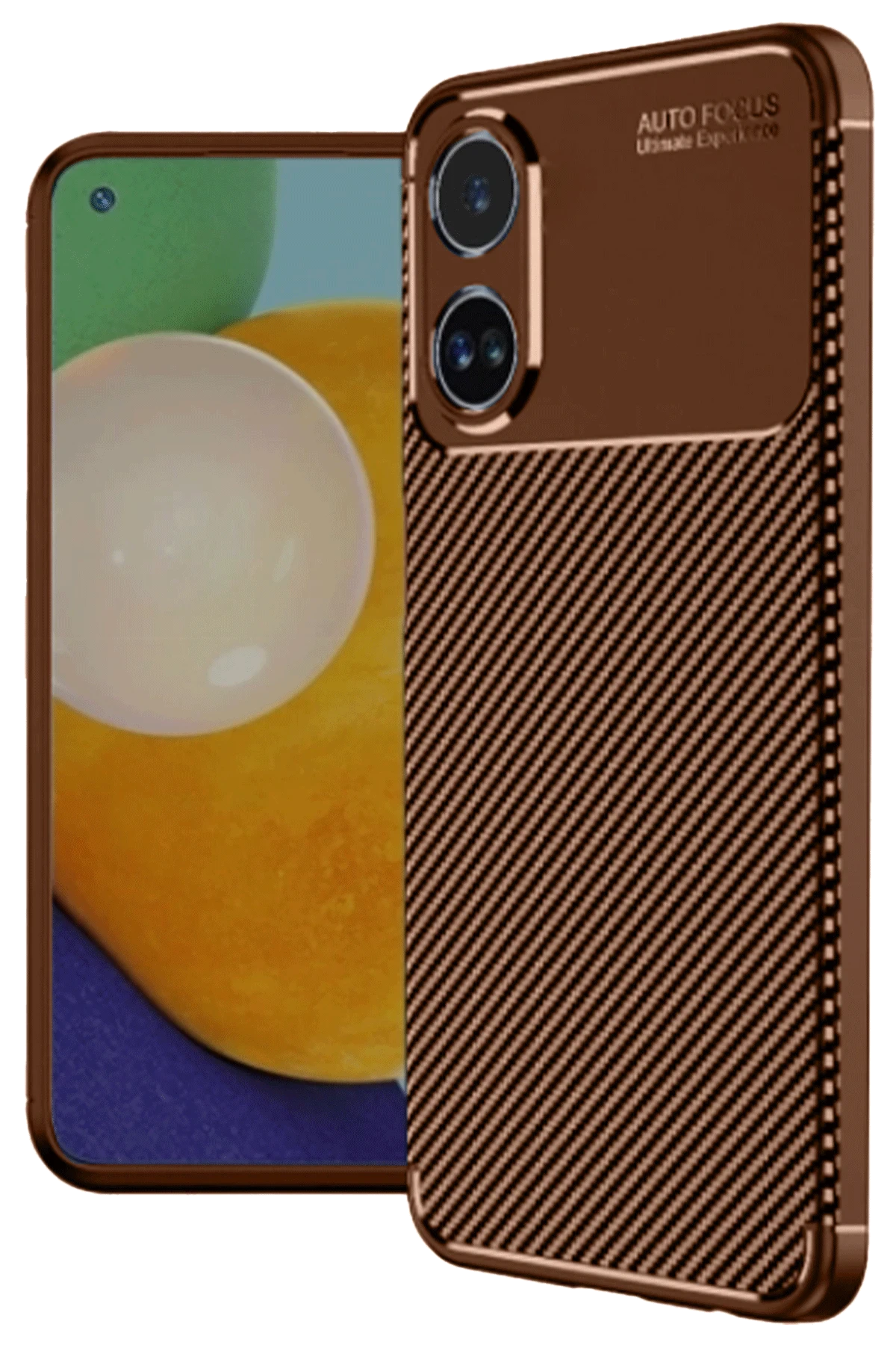 Newface Oppo A38 Kılıf Auto Focus Karbon Kapak - Kahverengi