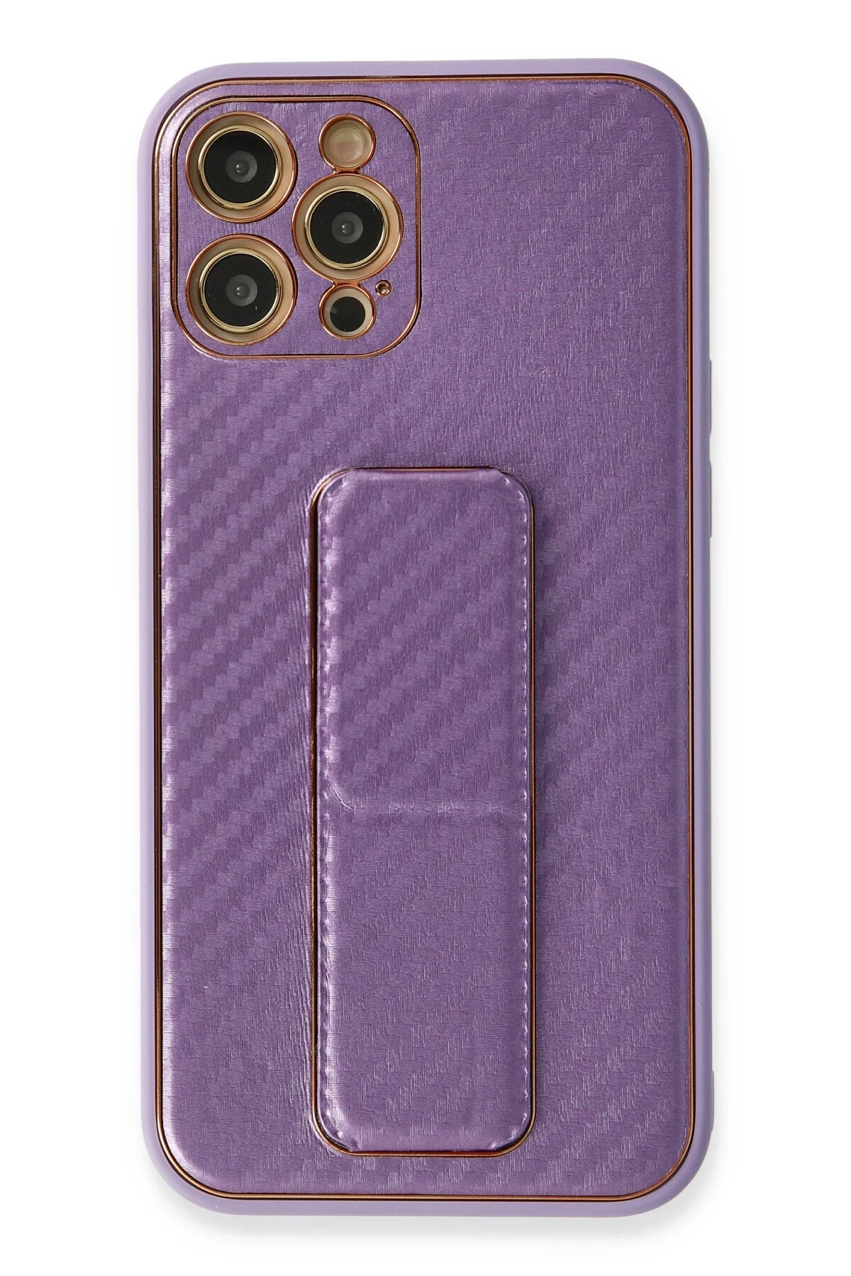 Newface iPhone 12 Pro Max Kılıf Coco Karbon Standlı Kapak - Mor