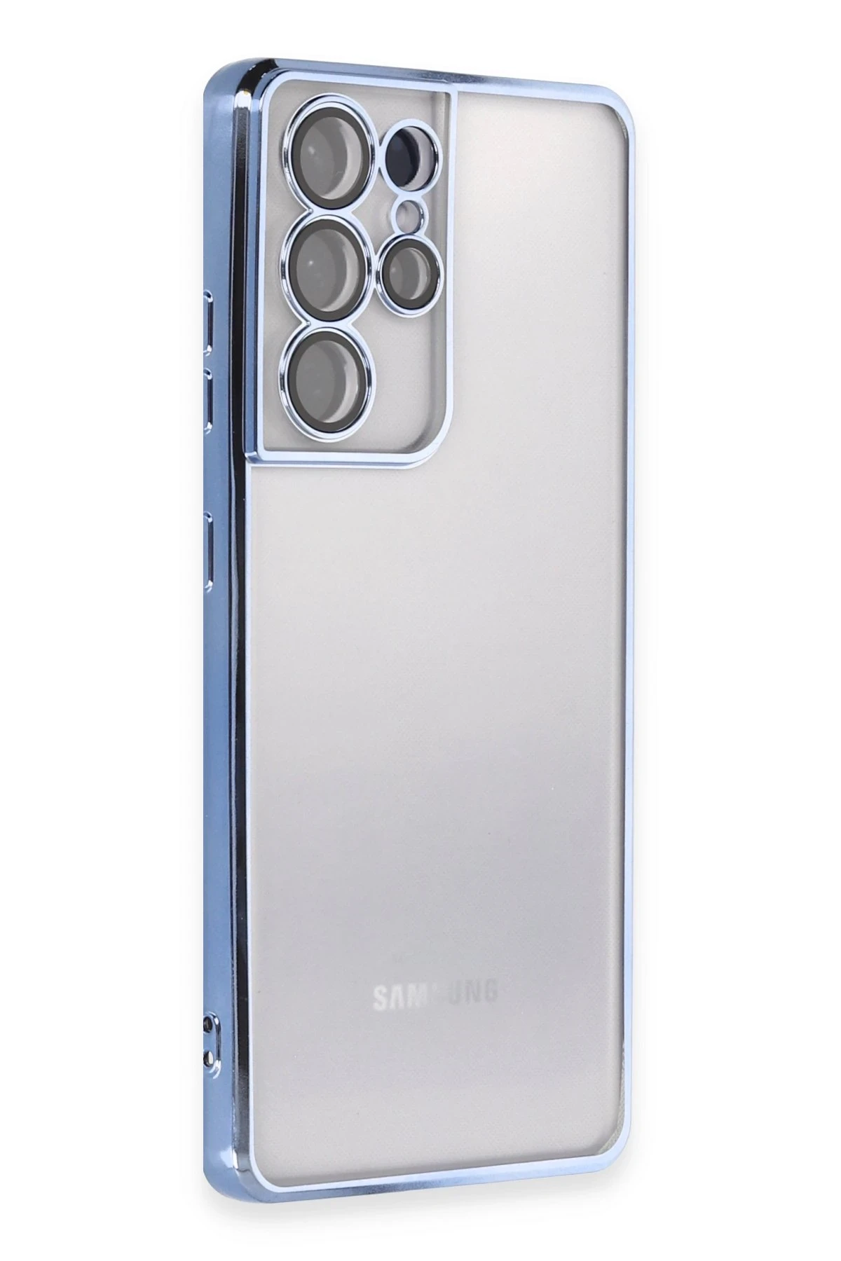 Newface Samsung Galaxy S21 Ultra Kılıf Razer Lensli Silikon - Açık Mavi