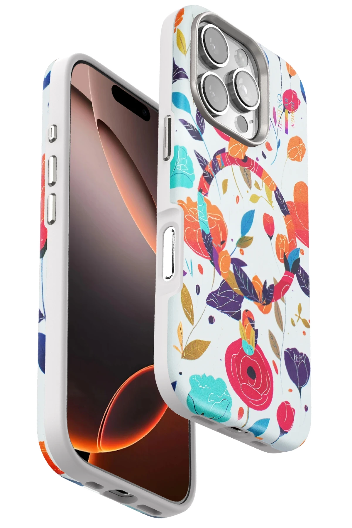 Onegif iPhone 16 Pro Max Flower Series Magsafe Kapak - Beyaz