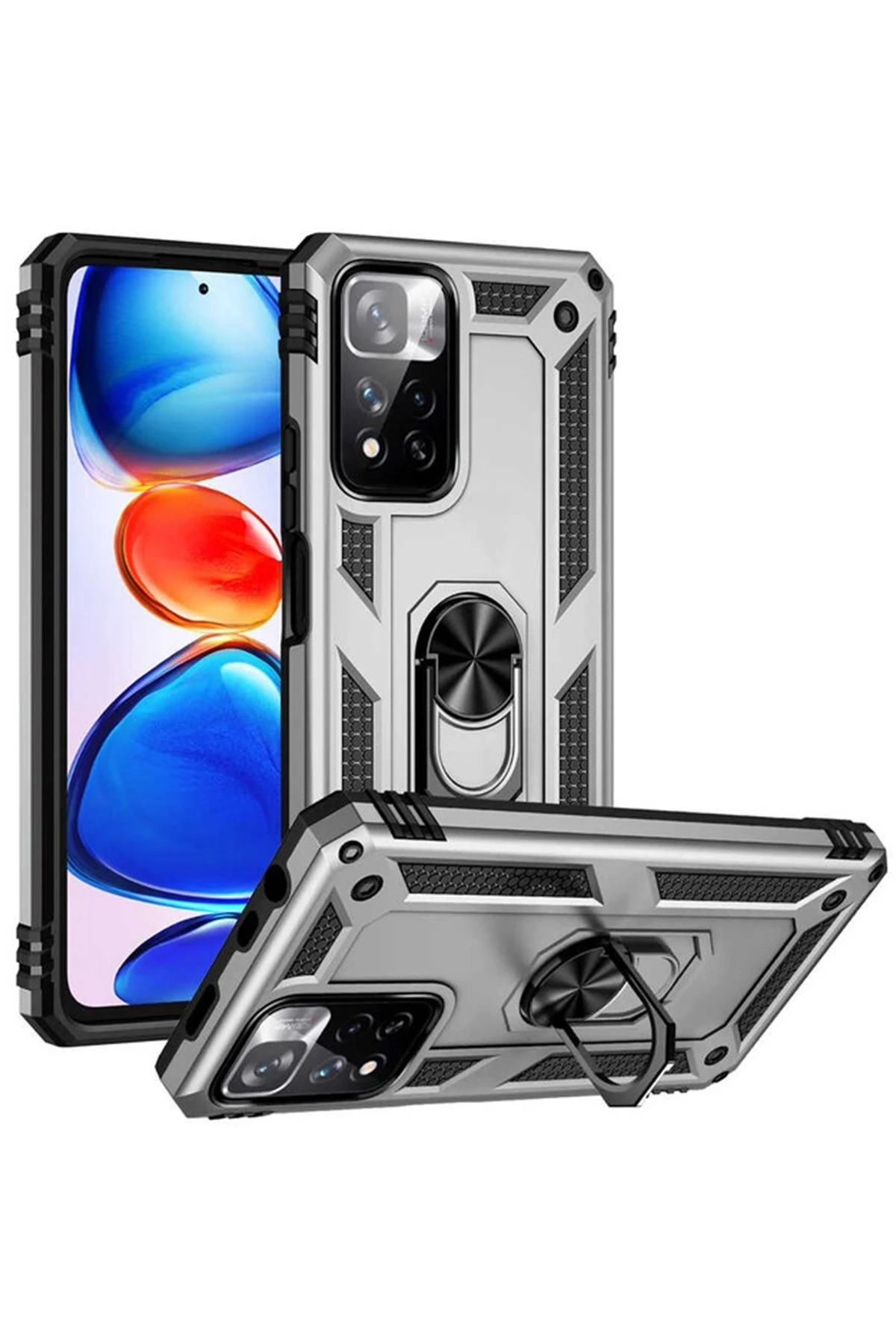 Newface Xiaomi Redmi Note 11 Pro Plus 5G Kılıf Sofya Yüzüklü Silikon Kapak - Gümüş