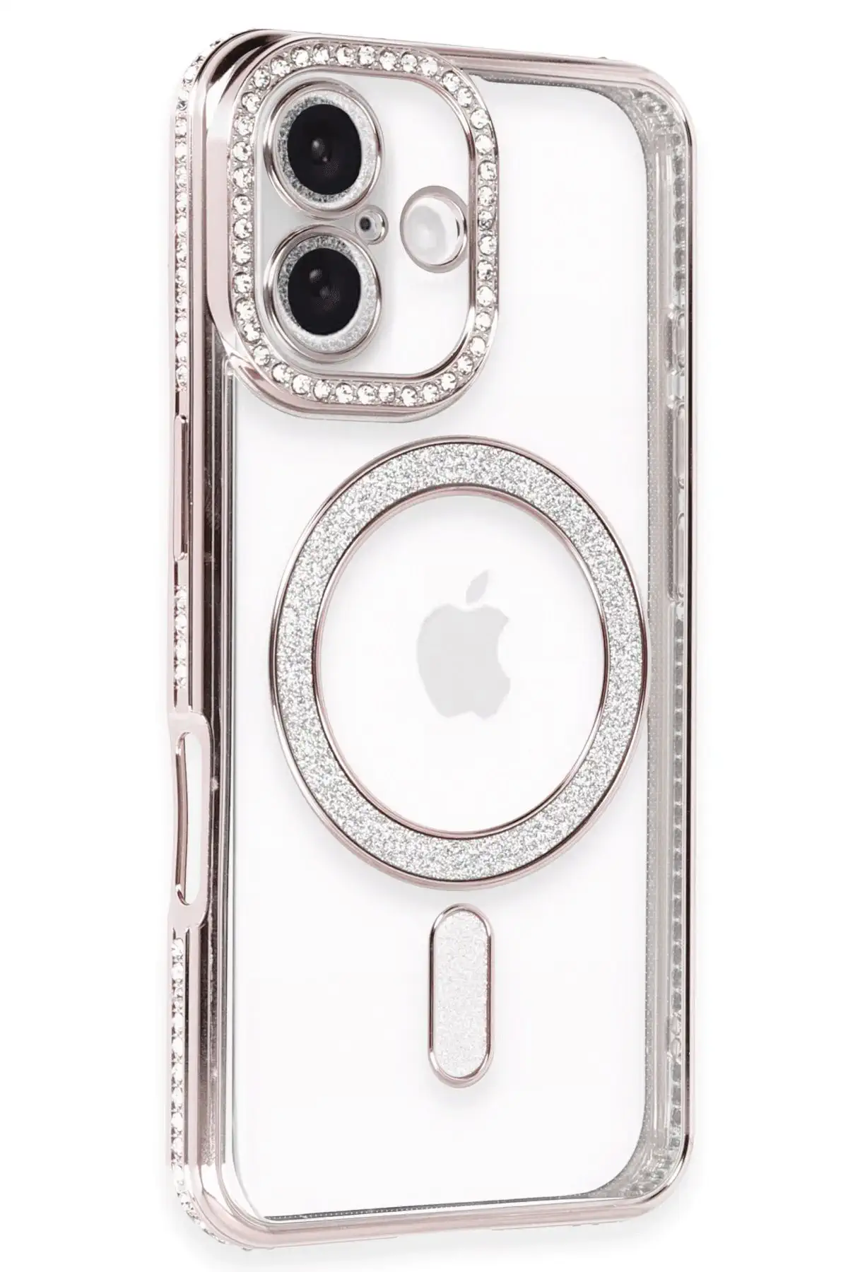 Newface iPhone 16 Kılıf Joke Simli Magneticsafe Kılıf - Pembe