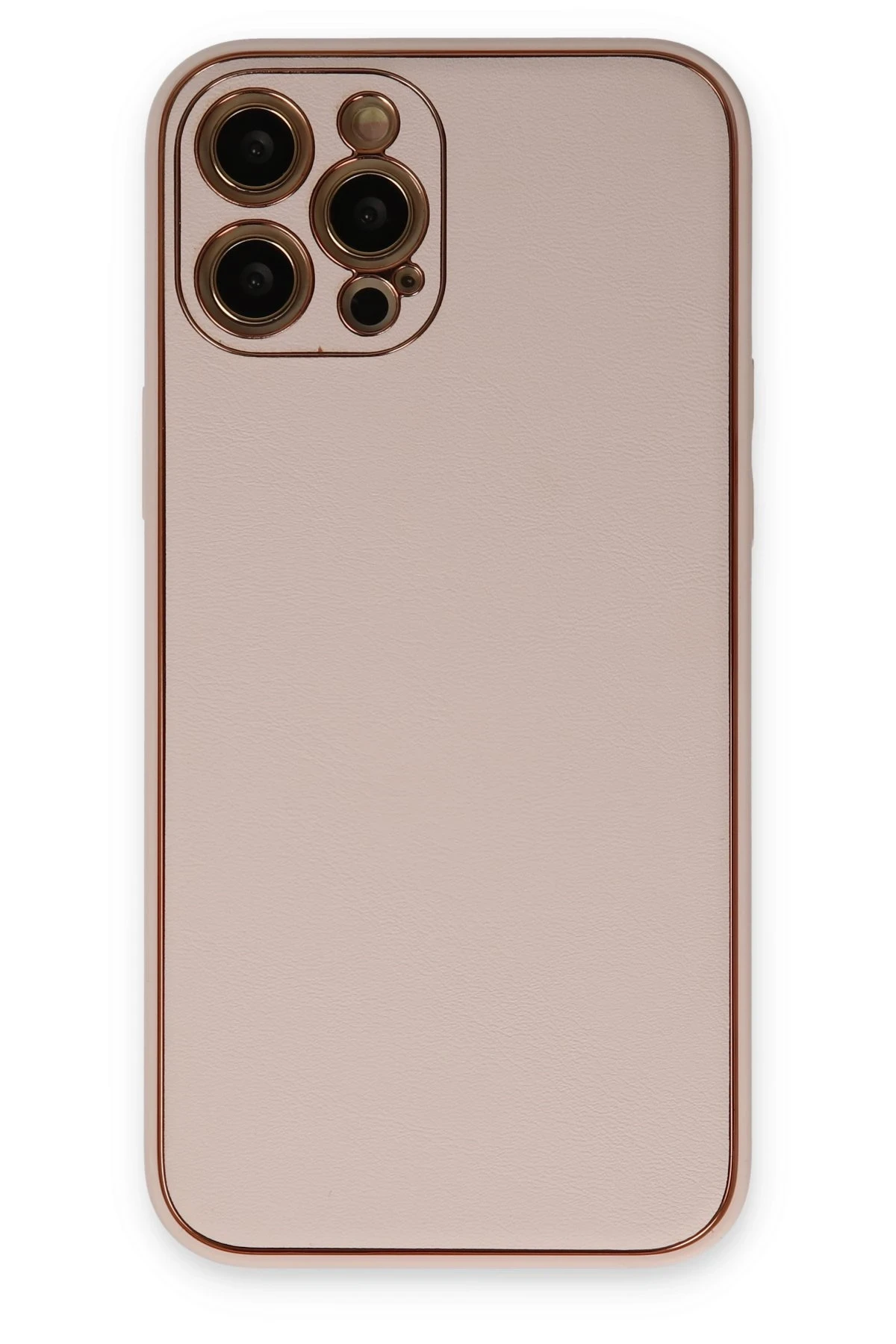 Newface iPhone 12 Pro Kılıf Coco Deri Silikon Kapak - Pudra