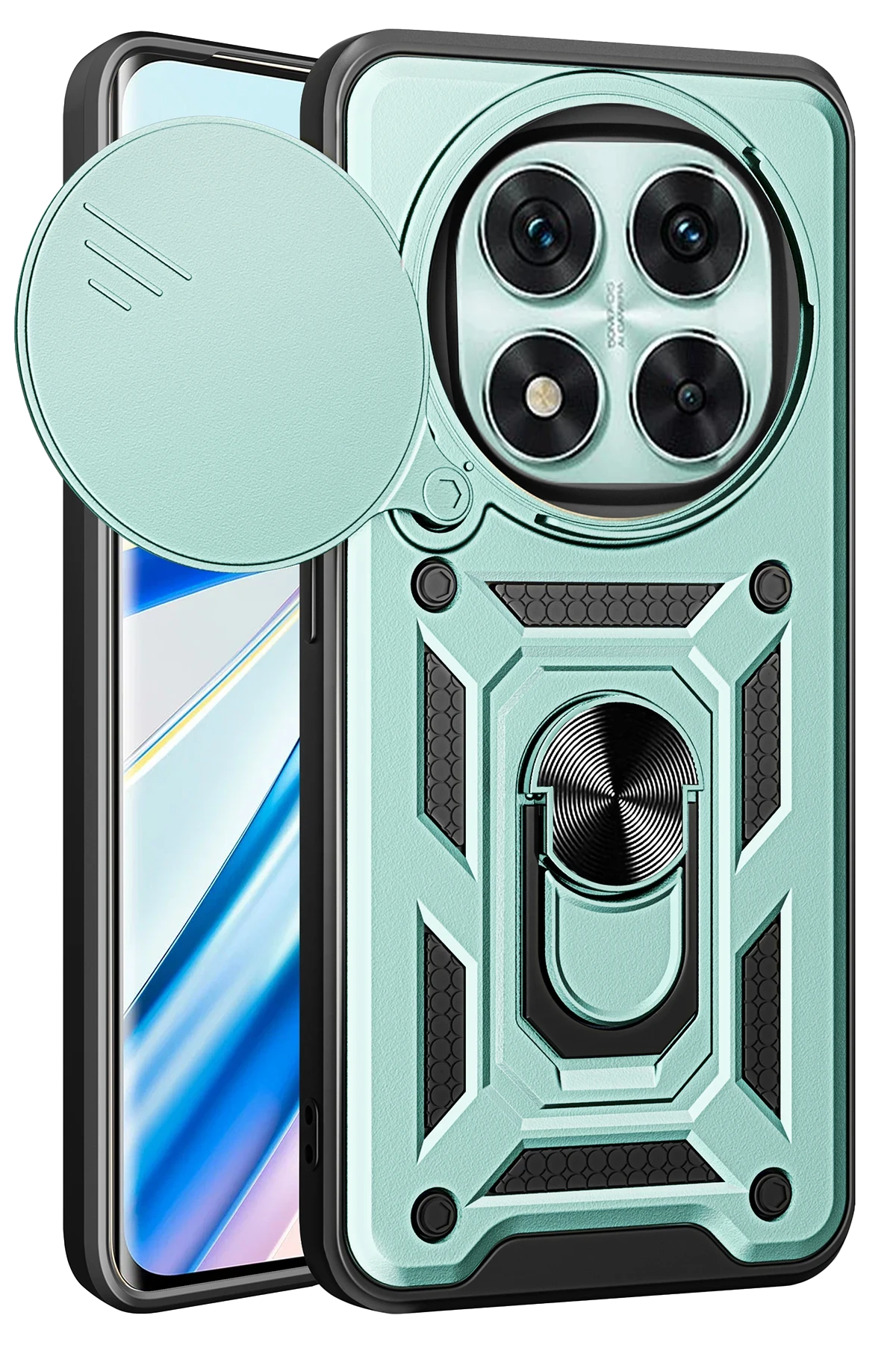 Newface Xiaomi Redmi Note 14 Pro 5G Kılıf Pars Lens Yüzüklü Silikon - Yeşil