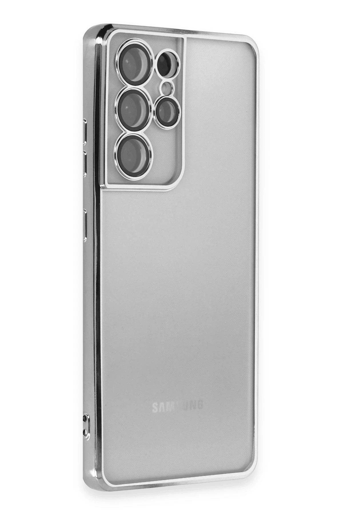 Newface Samsung Galaxy S21 Ultra Kılıf Razer Lensli Silikon - Gümüş