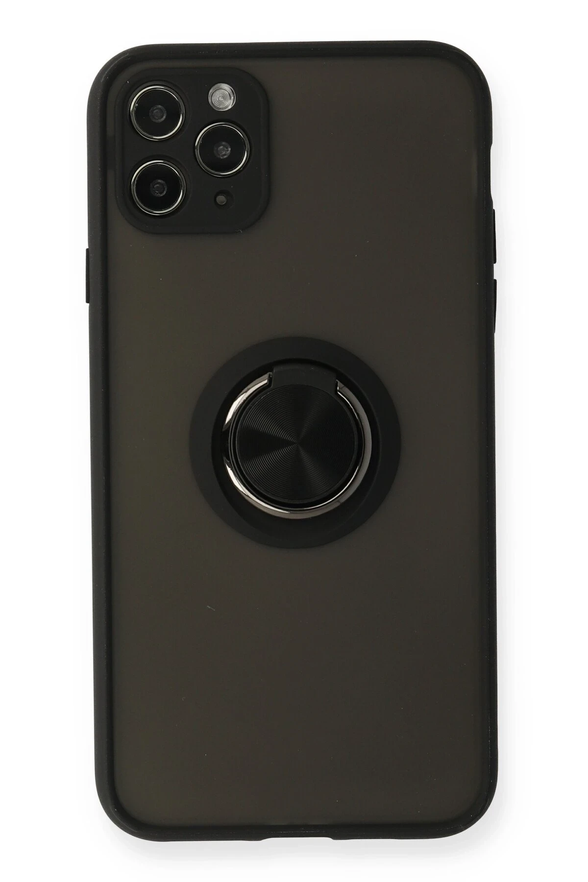 Newface iPhone 11 Pro Max Kılıf Montreal Yüzüklü Silikon Kapak - Siyah