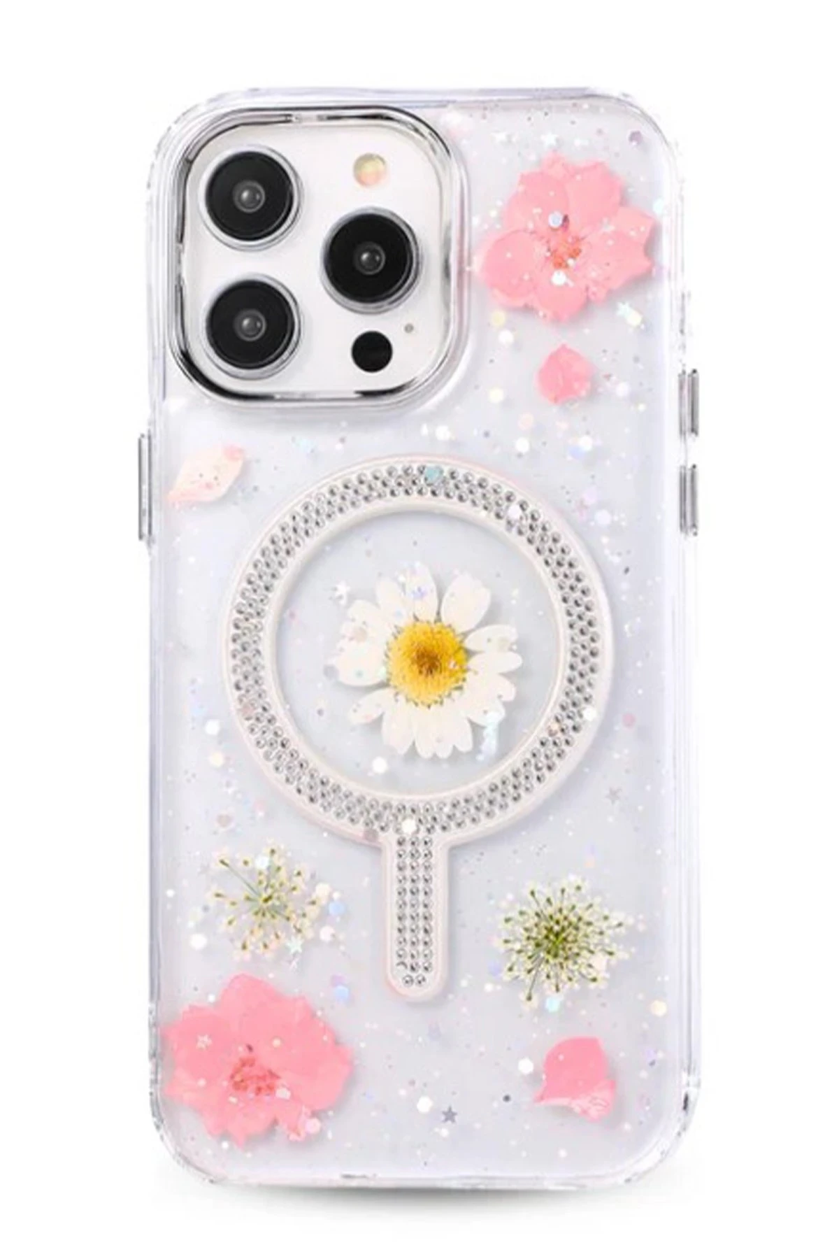 Newface iPhone 15 Pro Flower Magsafe Kapak - Pembe