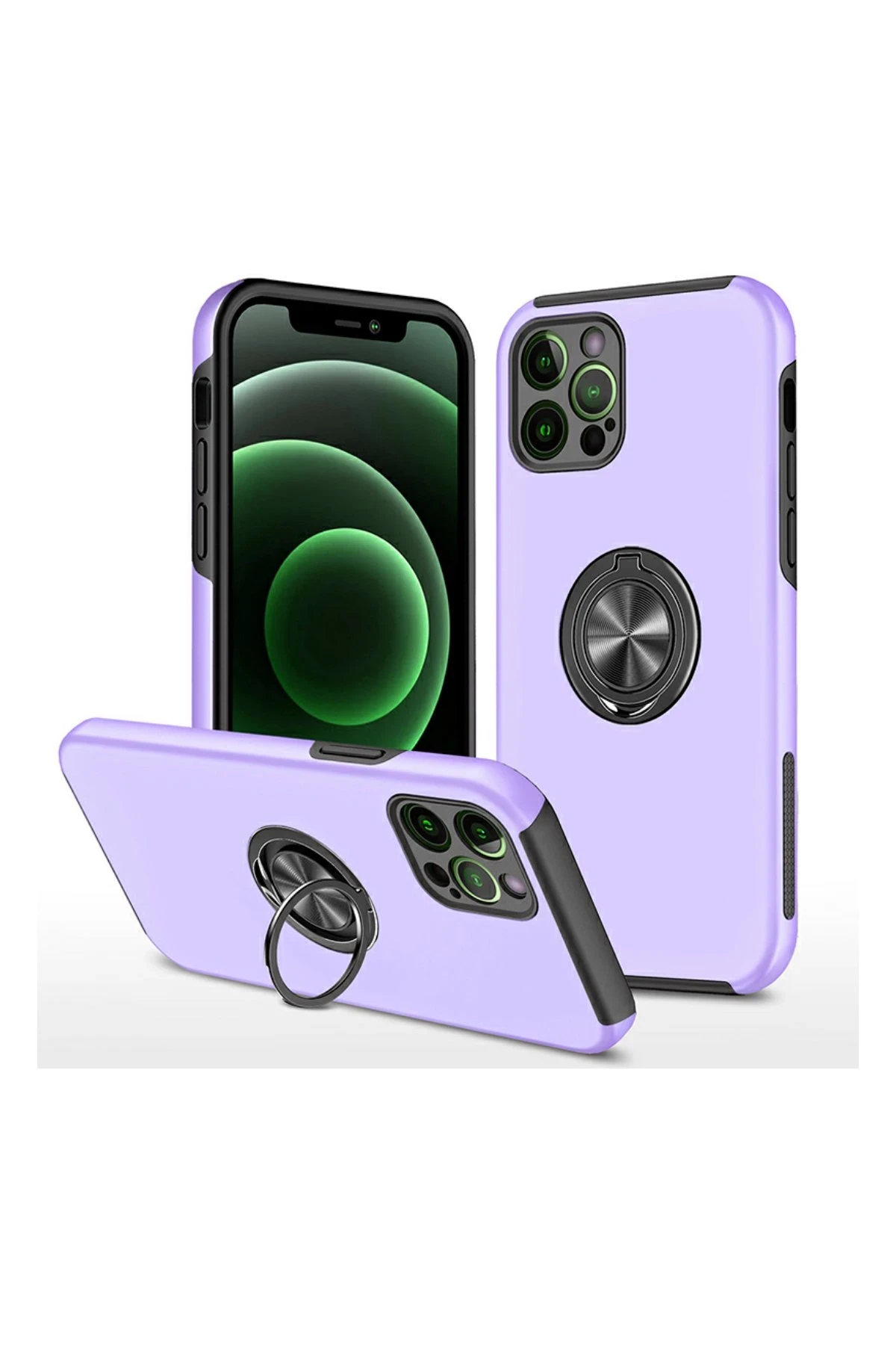 Newface iPhone 12 Pro Max Kılıf Elit Yüzüklü Kapak - Mor