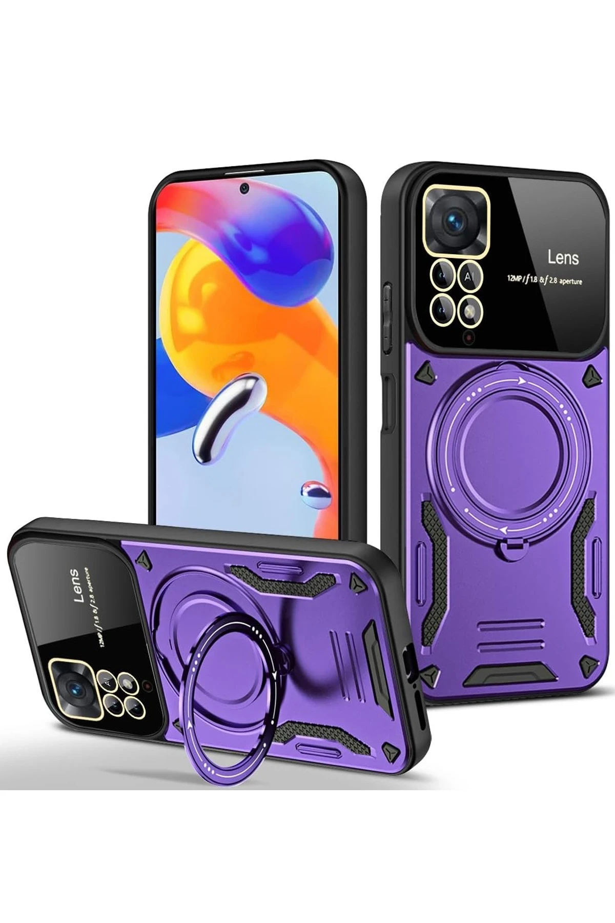 Newface Xiaomi Redmi Note 11 Pro Kılıf Joy Lens Standlı Kapak - Mor