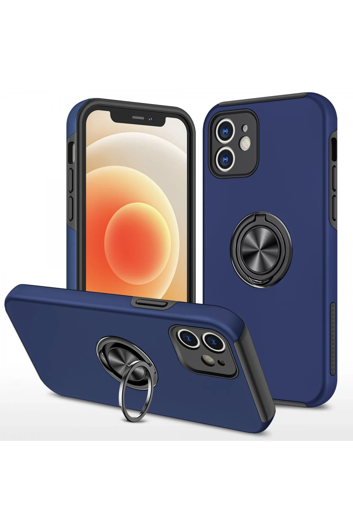Newface iPhone 12 Kılıf Elit Yüzüklü Kapak - Lacivert