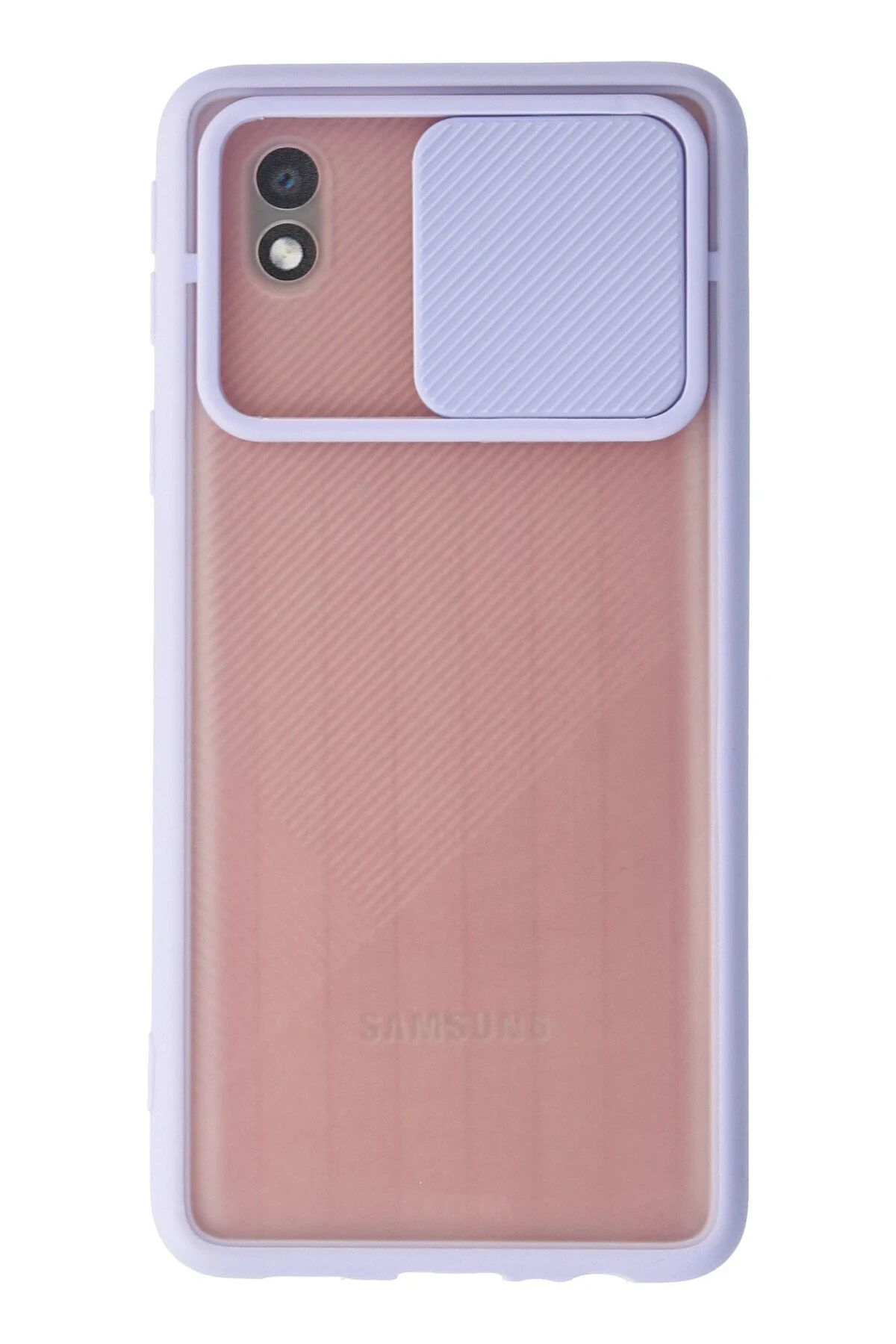 Newface Samsung Galaxy A01 Core Kılıf Palm Buzlu Kamera Sürgülü Silikon - Lila