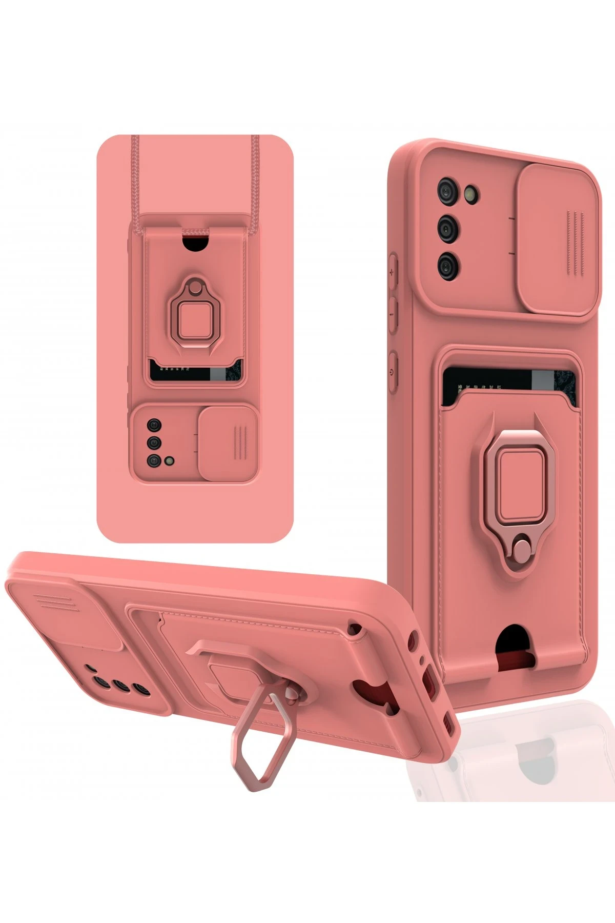 Newface Samsung Galaxy A03S Kılıf Zuma Kartvizitli Yüzüklü Silikon - Pembe