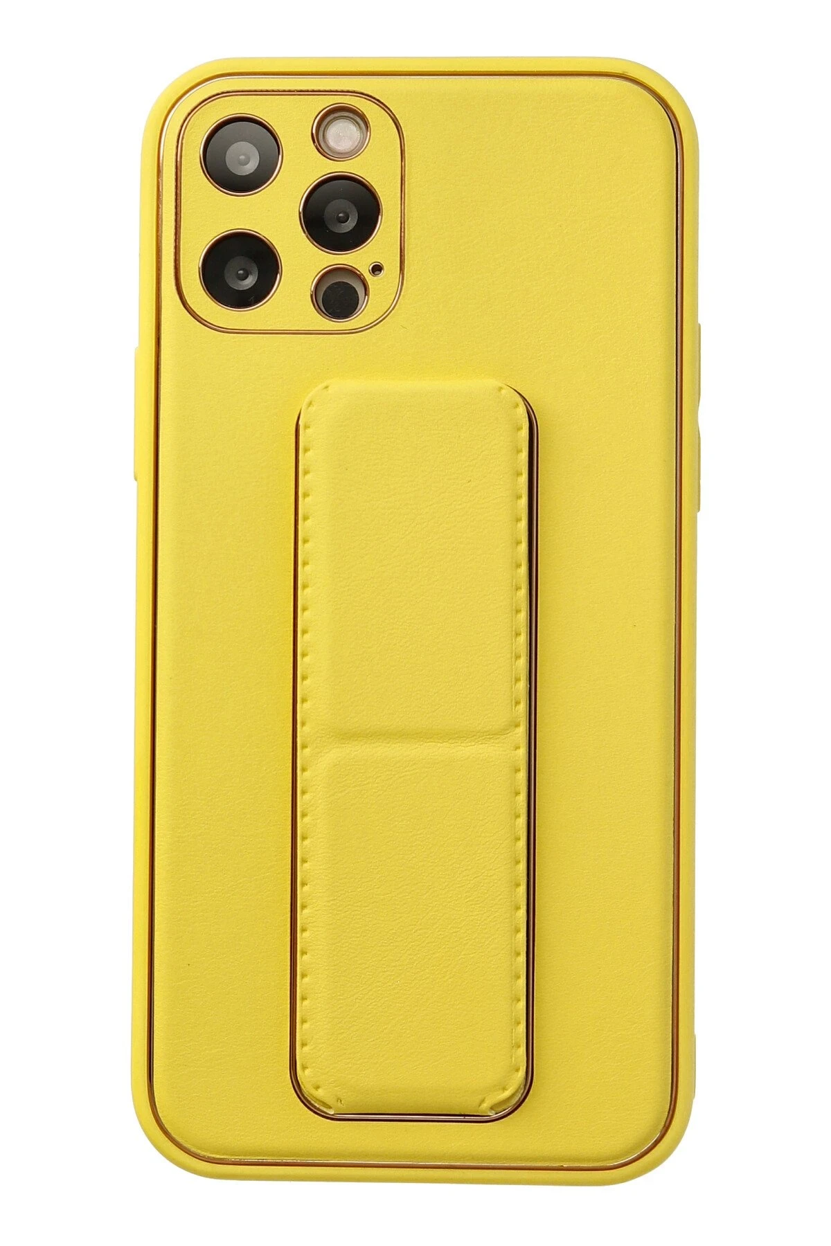 Newface iPhone 12 Pro Kılıf Coco Deri Standlı Kapak - Sarı