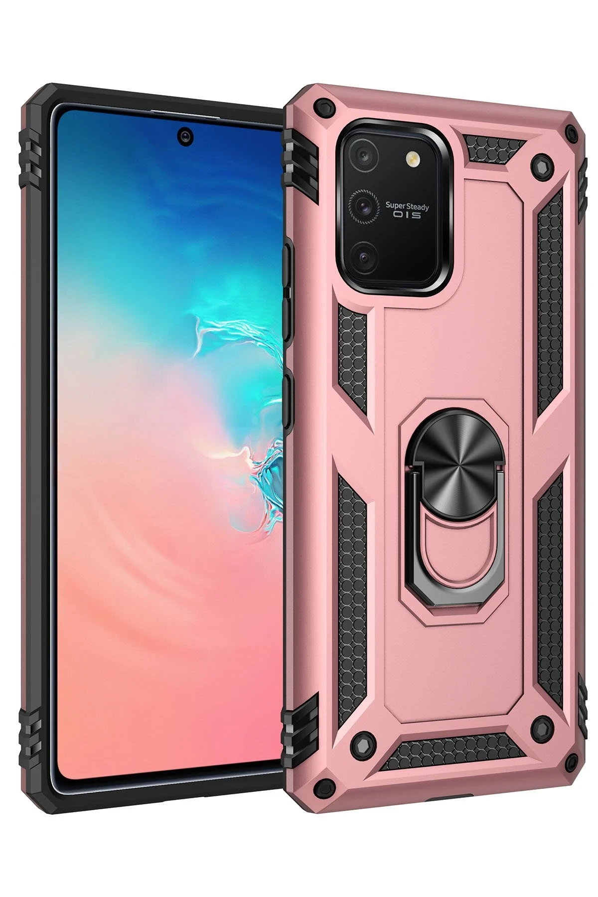 Newface Samsung Galaxy A91 / S10 Lite Kılıf Sofya Yüzüklü Silikon Kapak - Rose