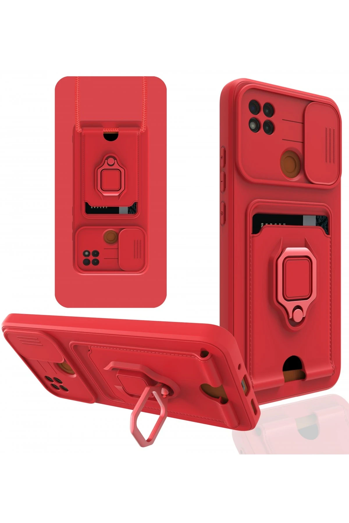 Newface Xiaomi Redmi 9C Kılıf Zuma Kartvizitli Yüzüklü Silikon - Kırmızı