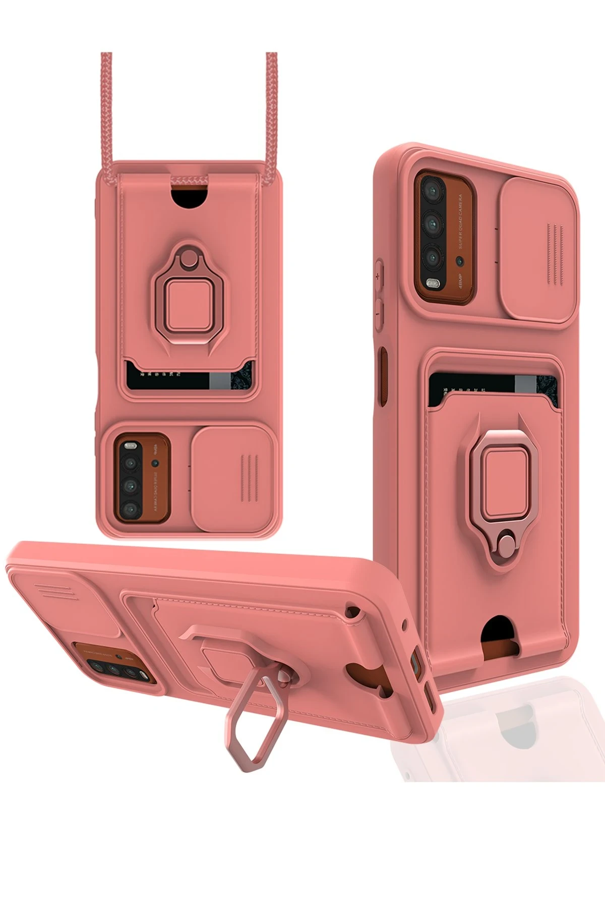 Newface Xiaomi Redmi 9T Kılıf Zuma Kartvizitli Yüzüklü Silikon - Pembe
