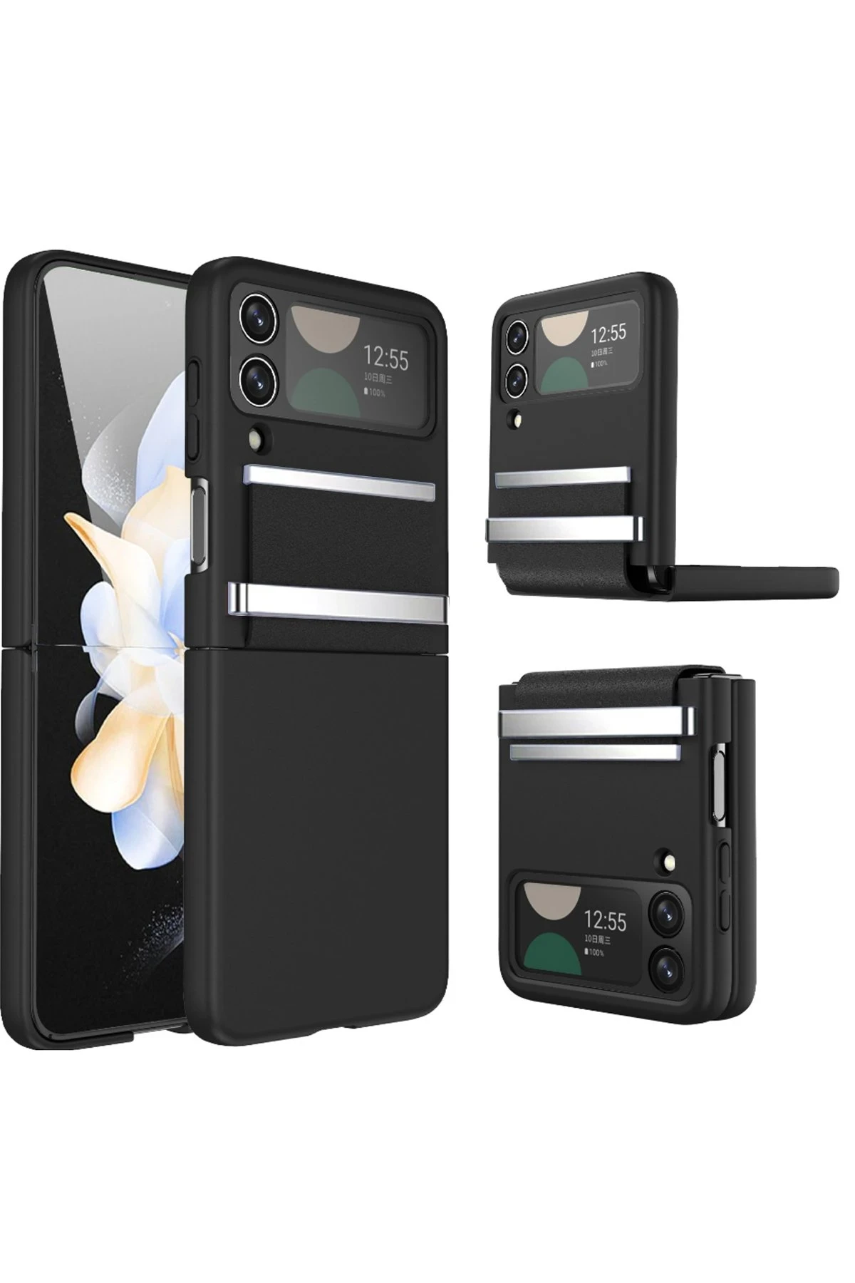 Newface Samsung Galaxy Z Flip 4 Kılıf Belt Flip Kapak - Siyah