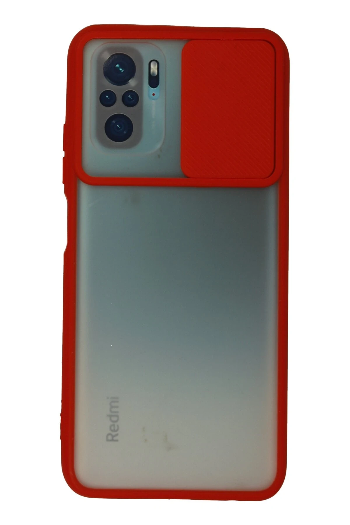 Newface Xiaomi Redmi Note 10 Kılıf Palm Buzlu Kamera Sürgülü Silikon - Kırmızı
