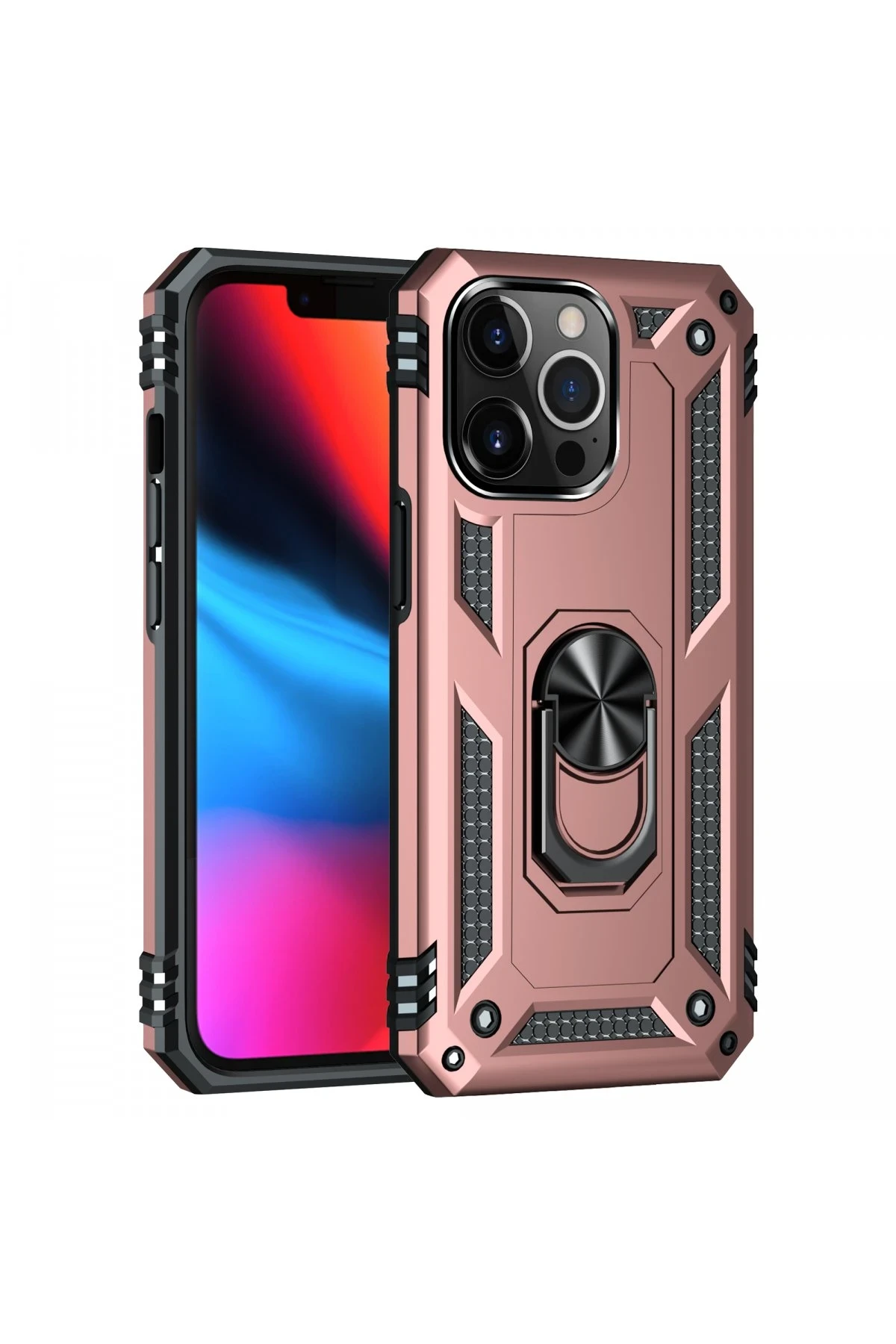 Newface iPhone 13 Pro Kılıf Sofya Yüzüklü Silikon Kapak - Rose