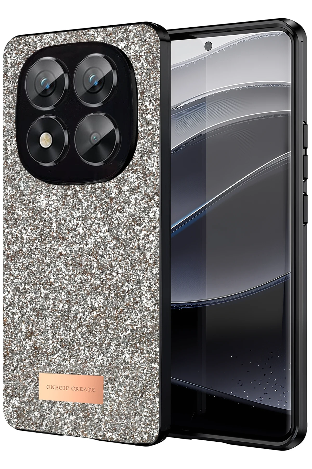 Onegif Xiaomi Redmi Note 14 Pro 5G Bright Simli Kapak - Gold
