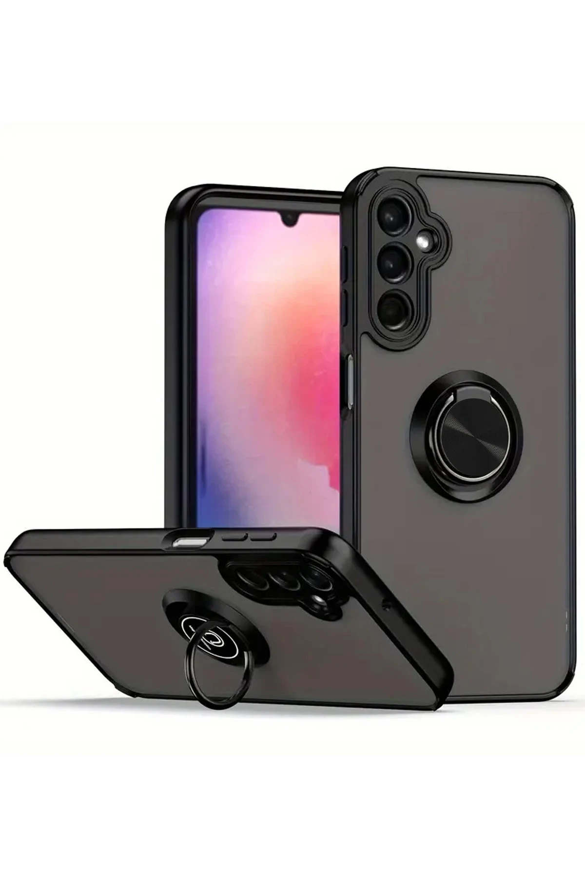 Newface Samsung Galaxy A16 5G Kılıf Montreal Yüzüklü Silikon Kapak - Siyah