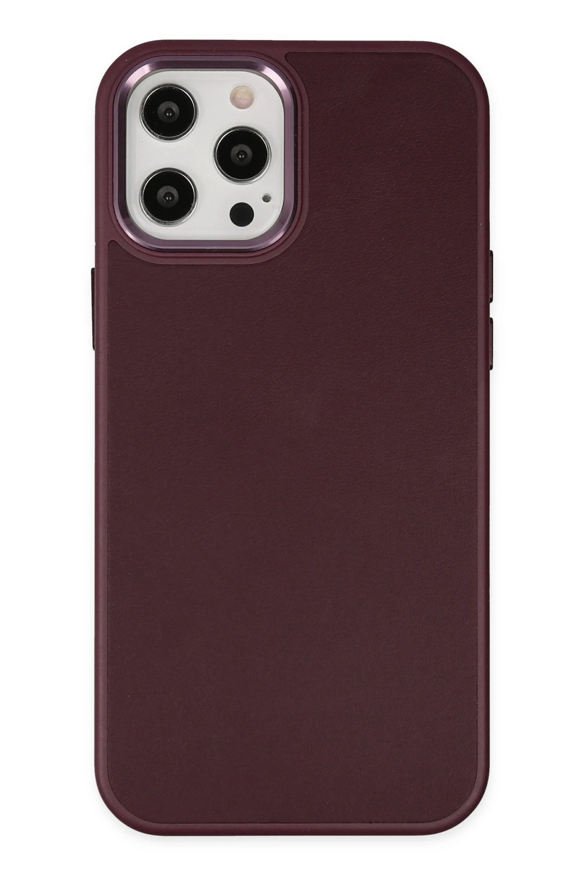 Newface iPhone 12 Pro Max Kılıf Asya Deri Silikon - Mürdüm
