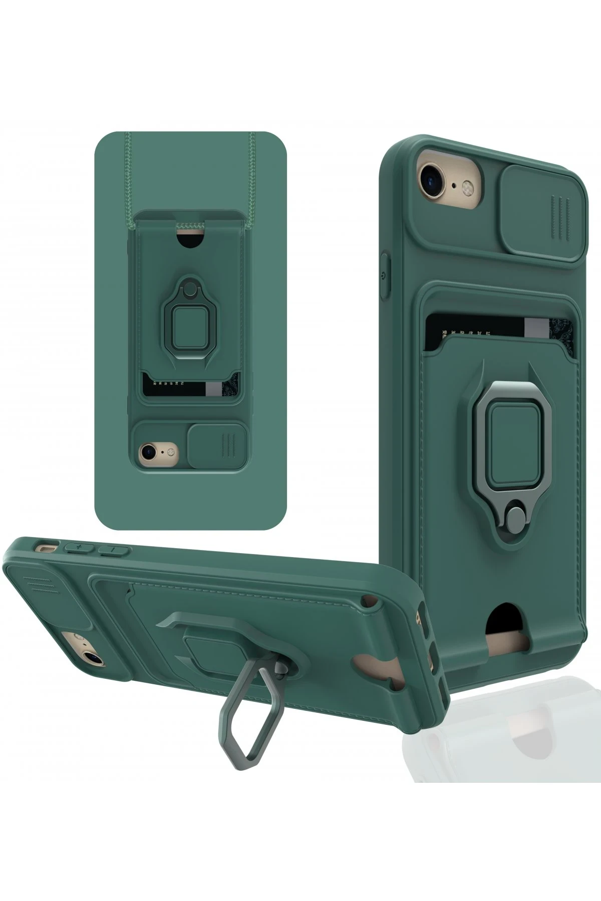 Newface iPhone 7 Kılıf Zuma Kartvizitli Yüzüklü Silikon - Yeşil