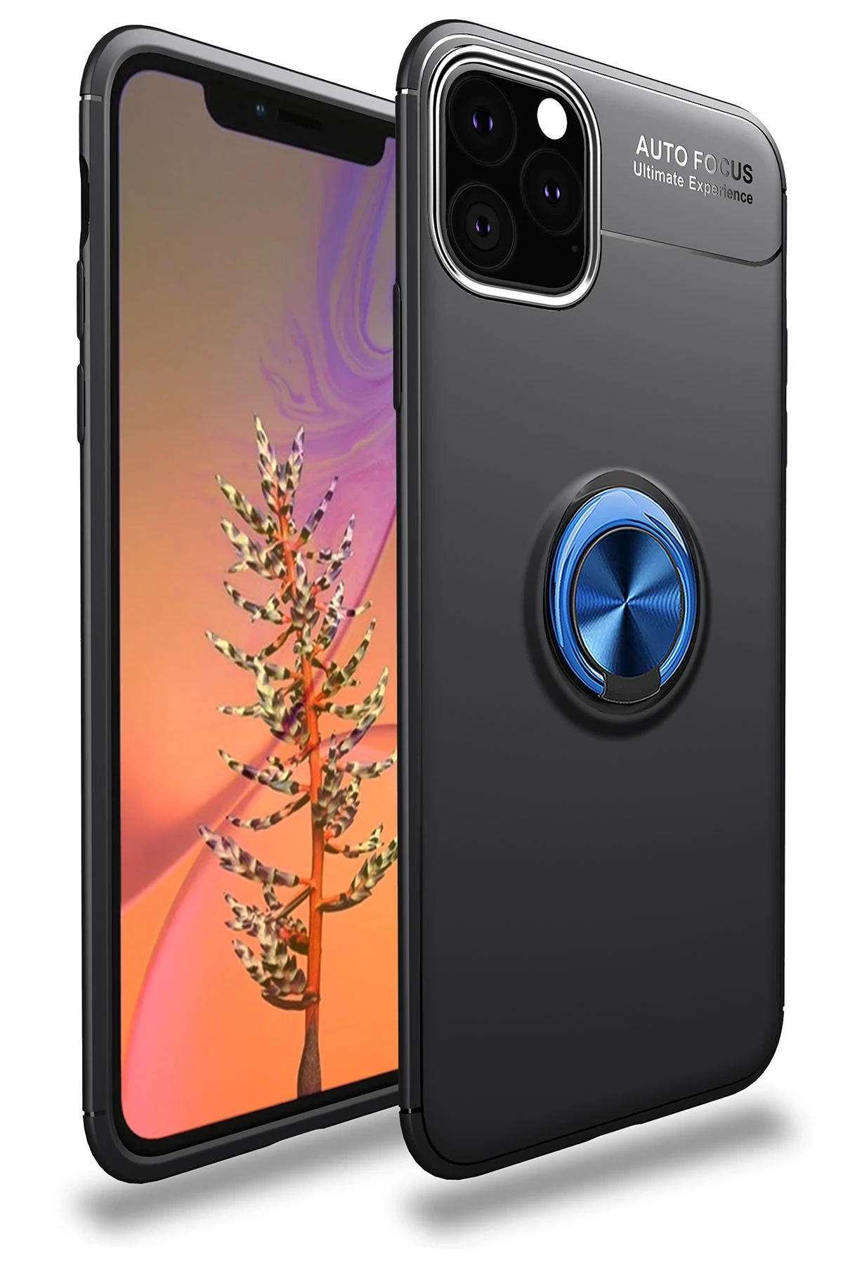 Newface iPhone 11 Pro Kılıf Range Yüzüklü Silikon - Siyah-Mavi